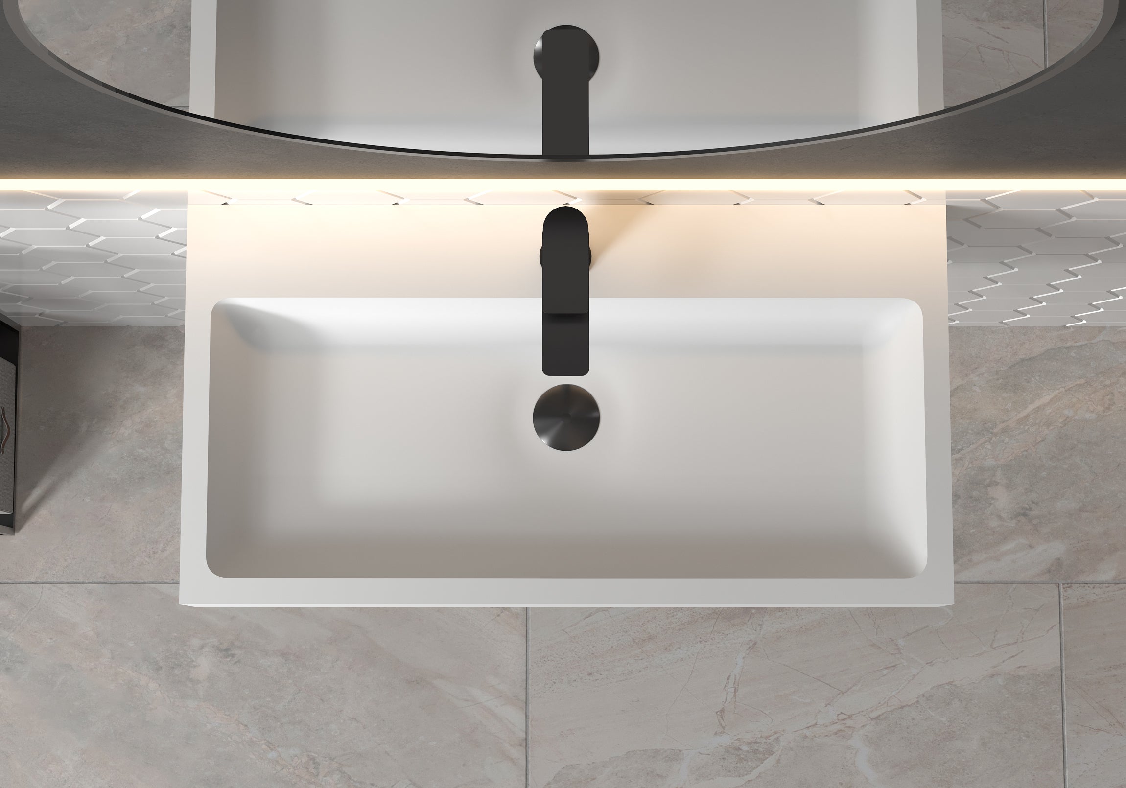 Vasque à poser ou lavabo à suspendre PB2143 en solide surface (Solid Stone) – blanc mat –  80 x 42 x 10 cm