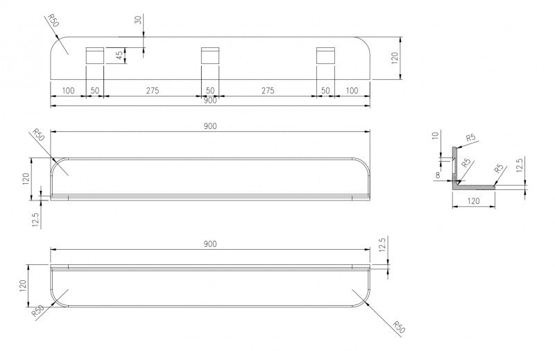 Wandboard Badablage aus Mineralguss PB4202 - 90x12x12cm