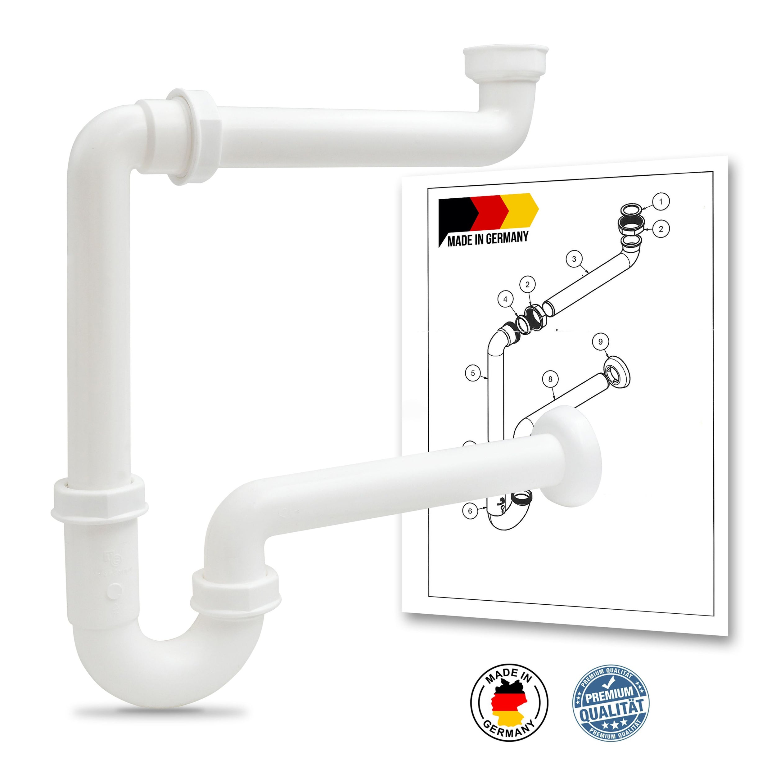 Siphon blanc gain de place pour vasques avec raccord  1 1/4