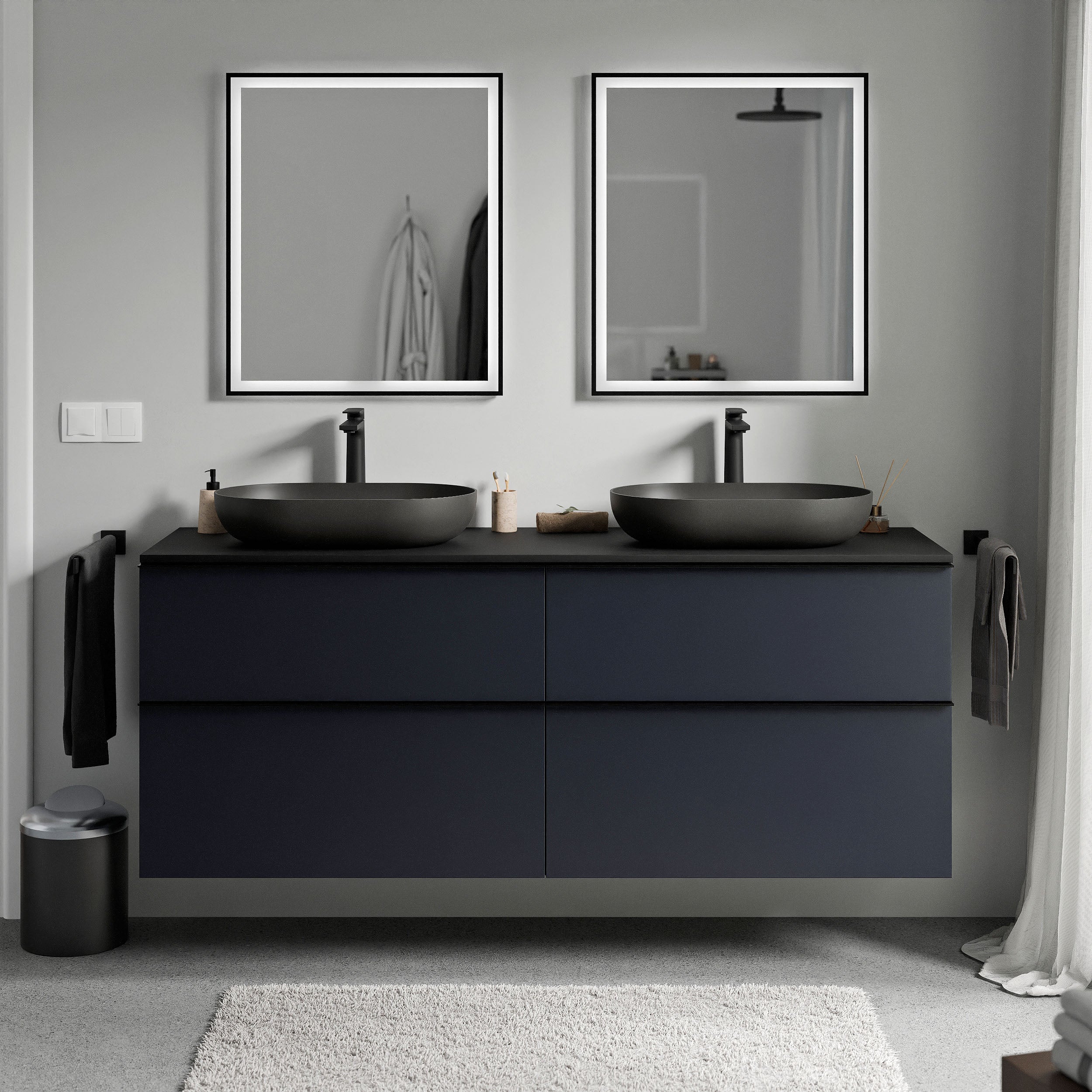 Badmöbel Unterschrank LAVOA 160 cm Mitternachtsblau matt Schwarz matt