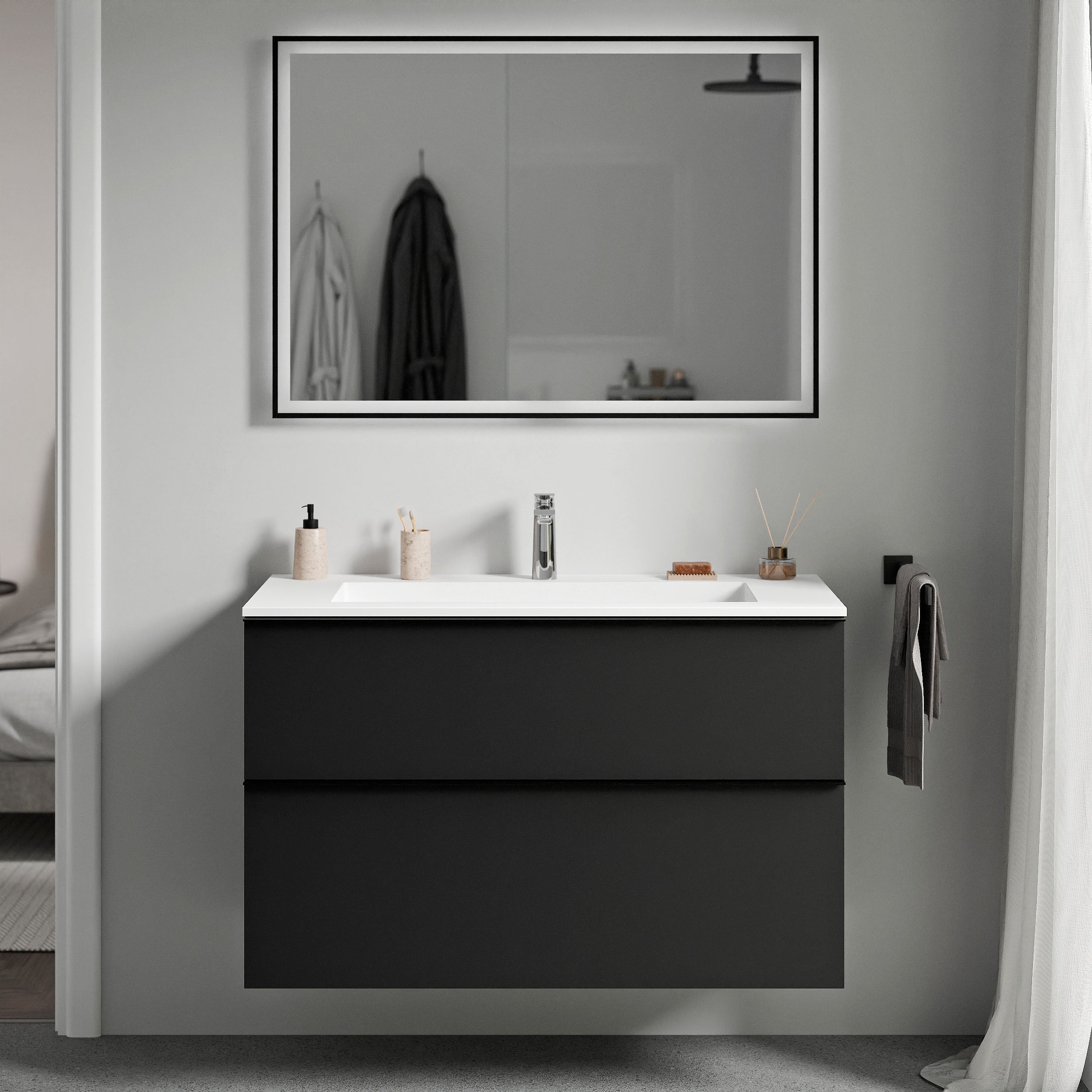 Unterschrank LAVOA 80 cm Schwarz matt Weiß matt mit Hahnloch