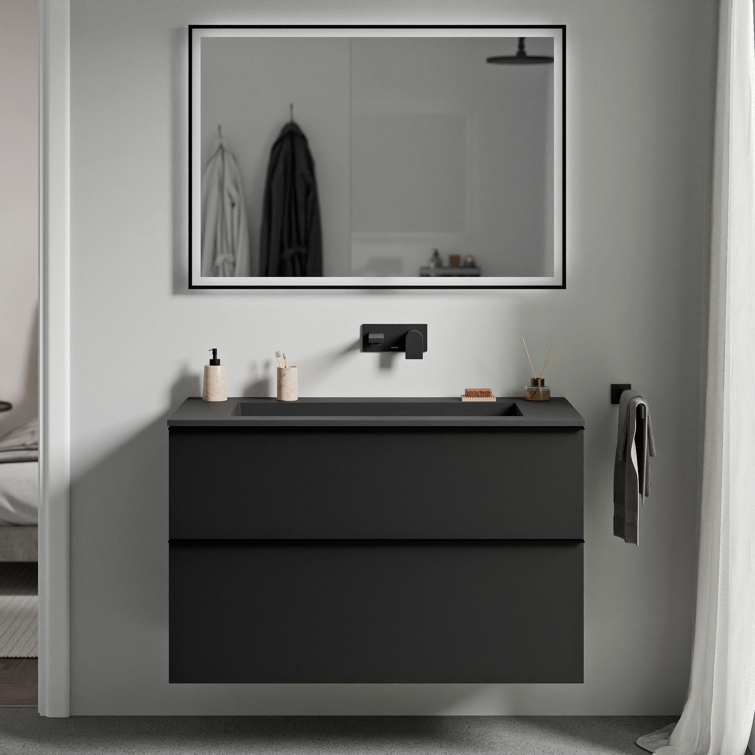 Unterschrank LAVOA 80 cm Schwarz matt Schwarz matt ohne Hahnloch