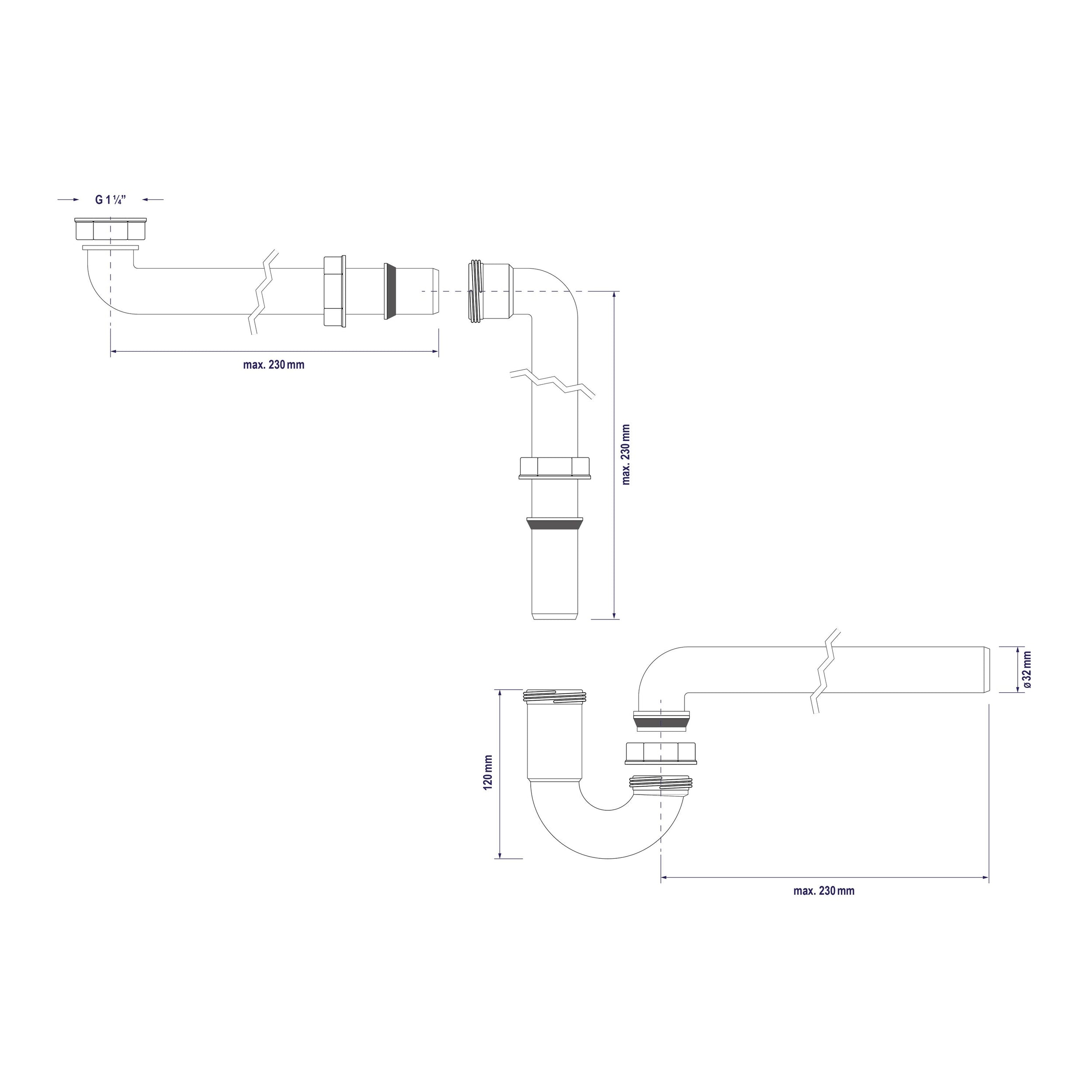 Siphon blanc gain de place pour vasques avec raccord  1 1/4