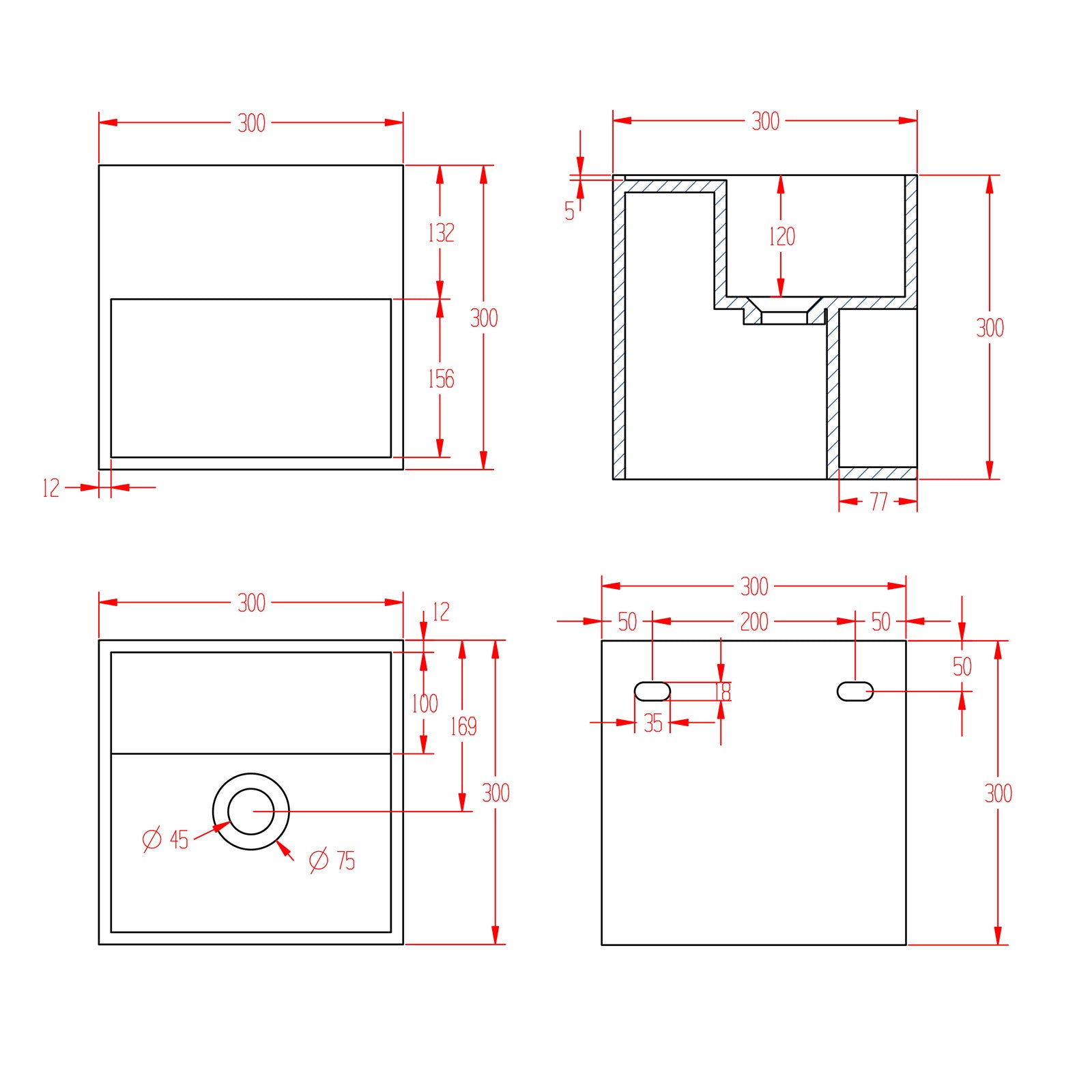 Lavabo sospeso con spazio accessori TWG31 - in pietra solida  - bianco opaco - 30 x 30 x 30 cm