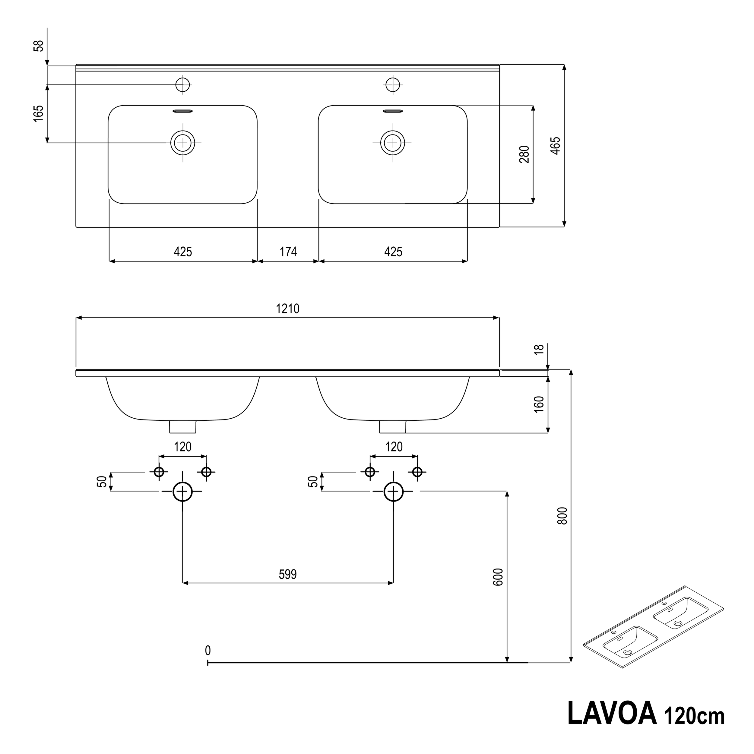 Waschtischunterschrank LAVOA 120 cm