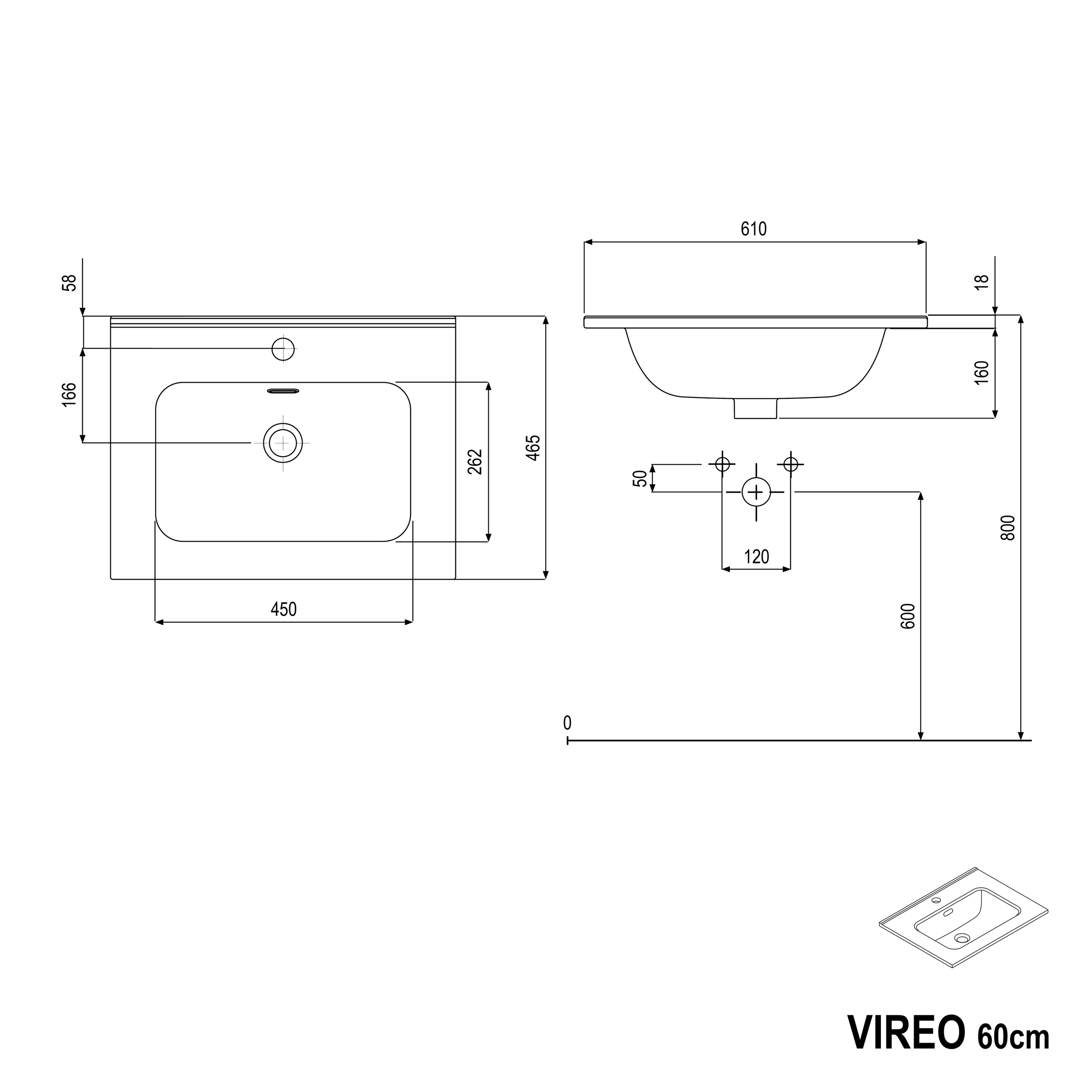 Meuble salle de bain VIREO 60 cm avec vasque blanche - couleur au choix