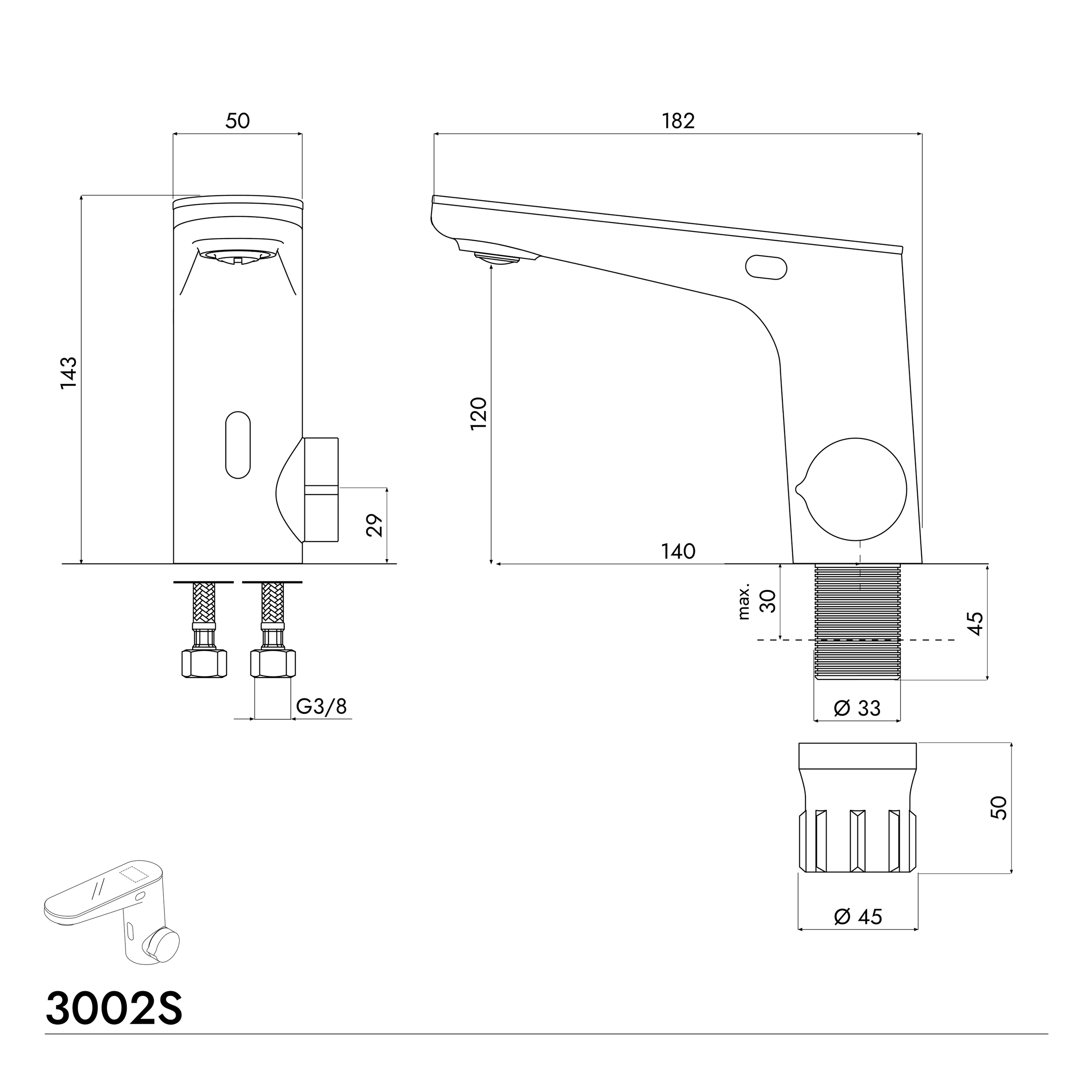 Robinet mitigeur infrarouge 3002S noir mat - avec technologie Dual-Sensor