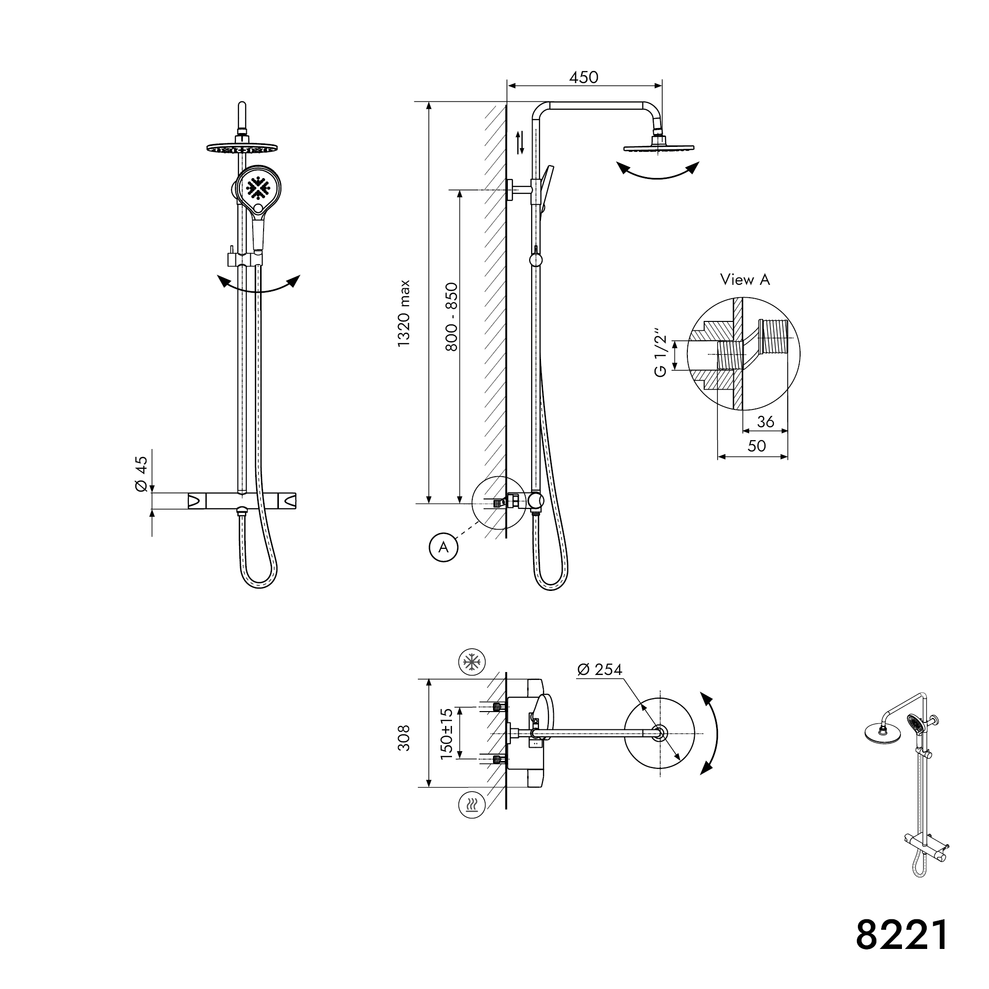 Colonne de douche Thermostat 8221 PRO