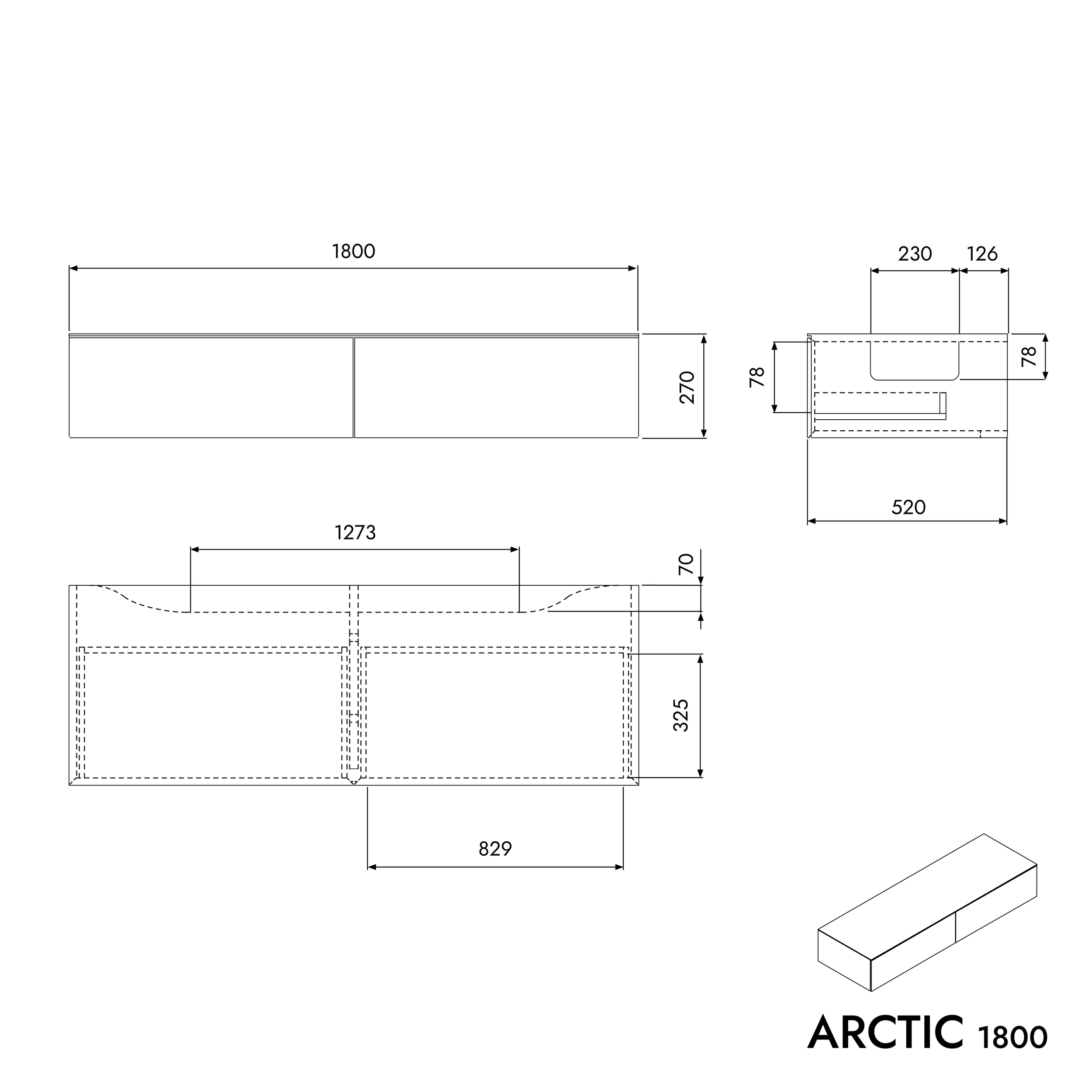 Meuble sous-vasque ARCTIC 1800 blanc Softtouch pour vasque à poser