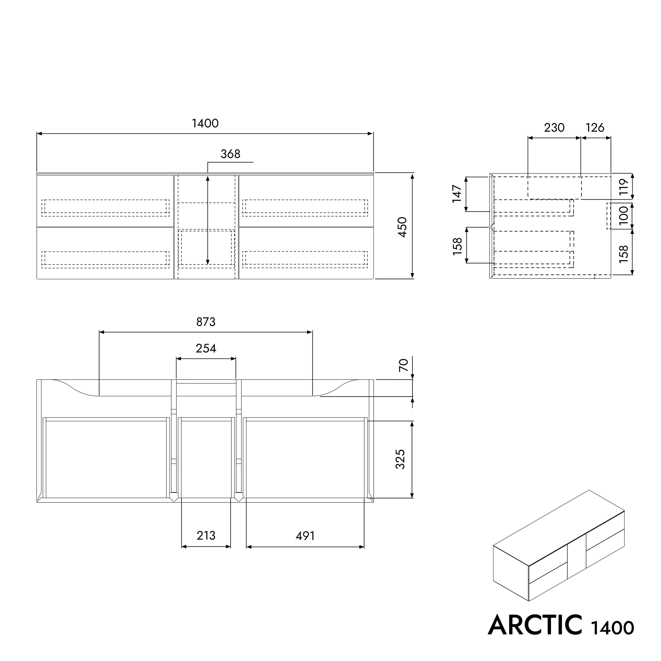 Full-Size Waschtischunterschrank ARCTIC 1400