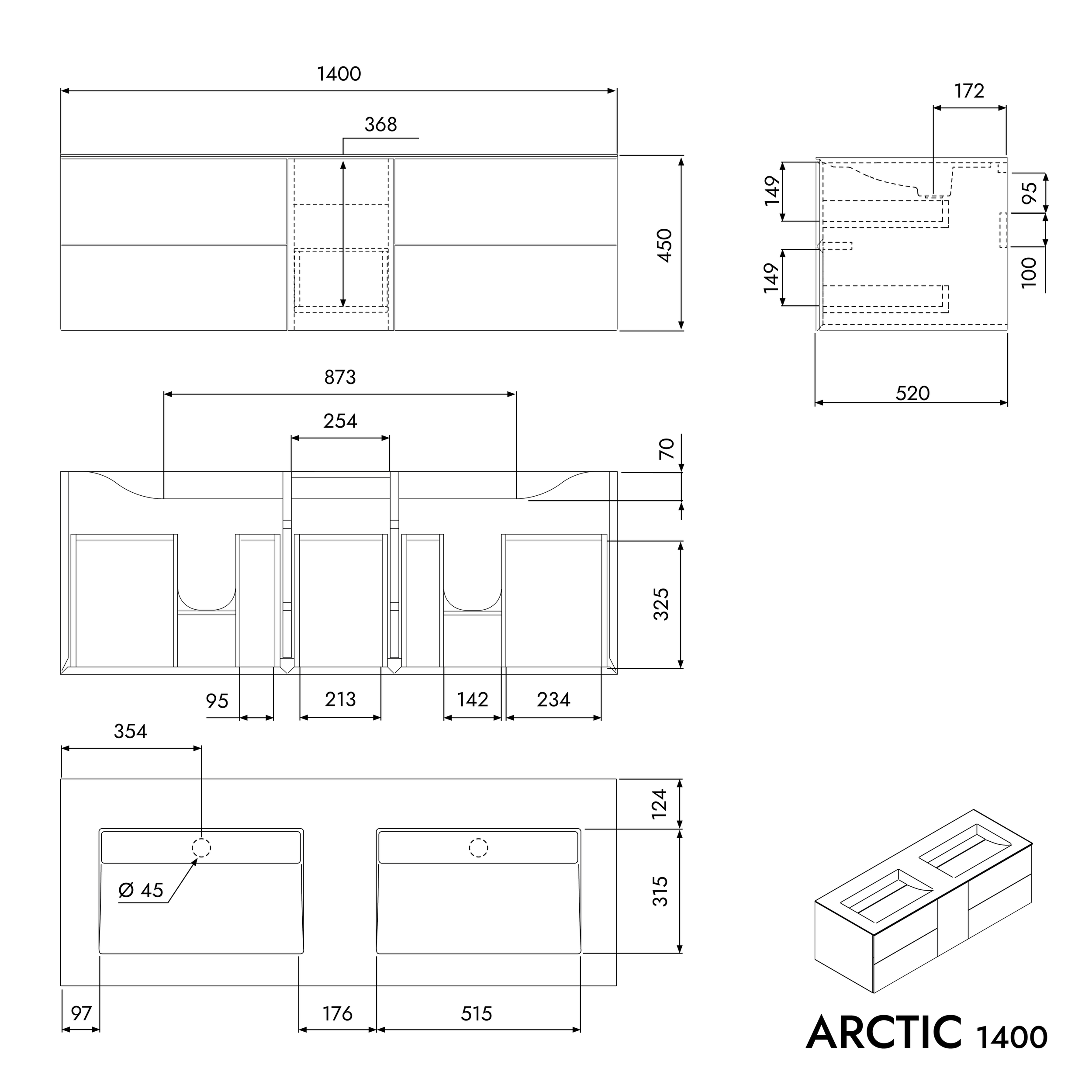 Meuble sous-lavabo ARCTIC 1400