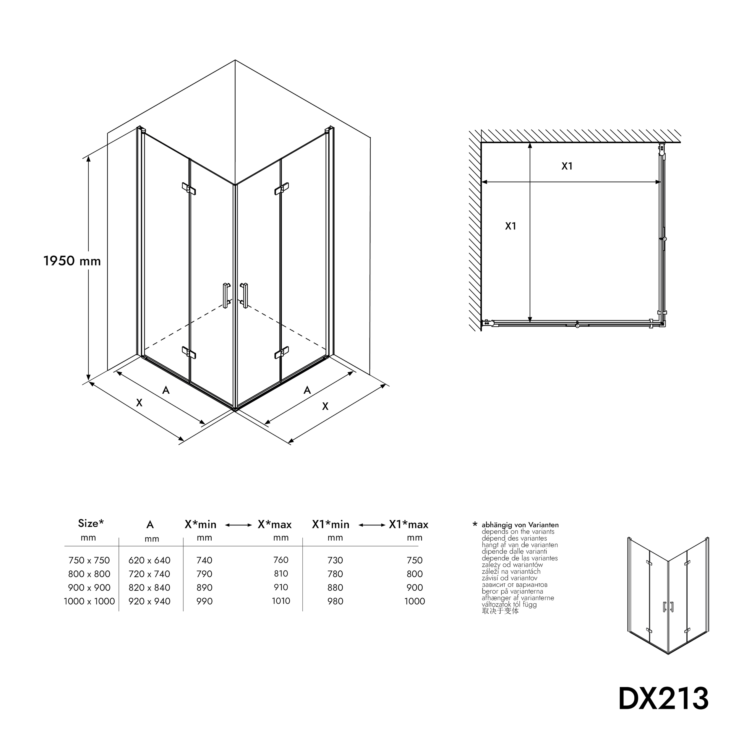 Doccia angolare con porte a soffietto DX213