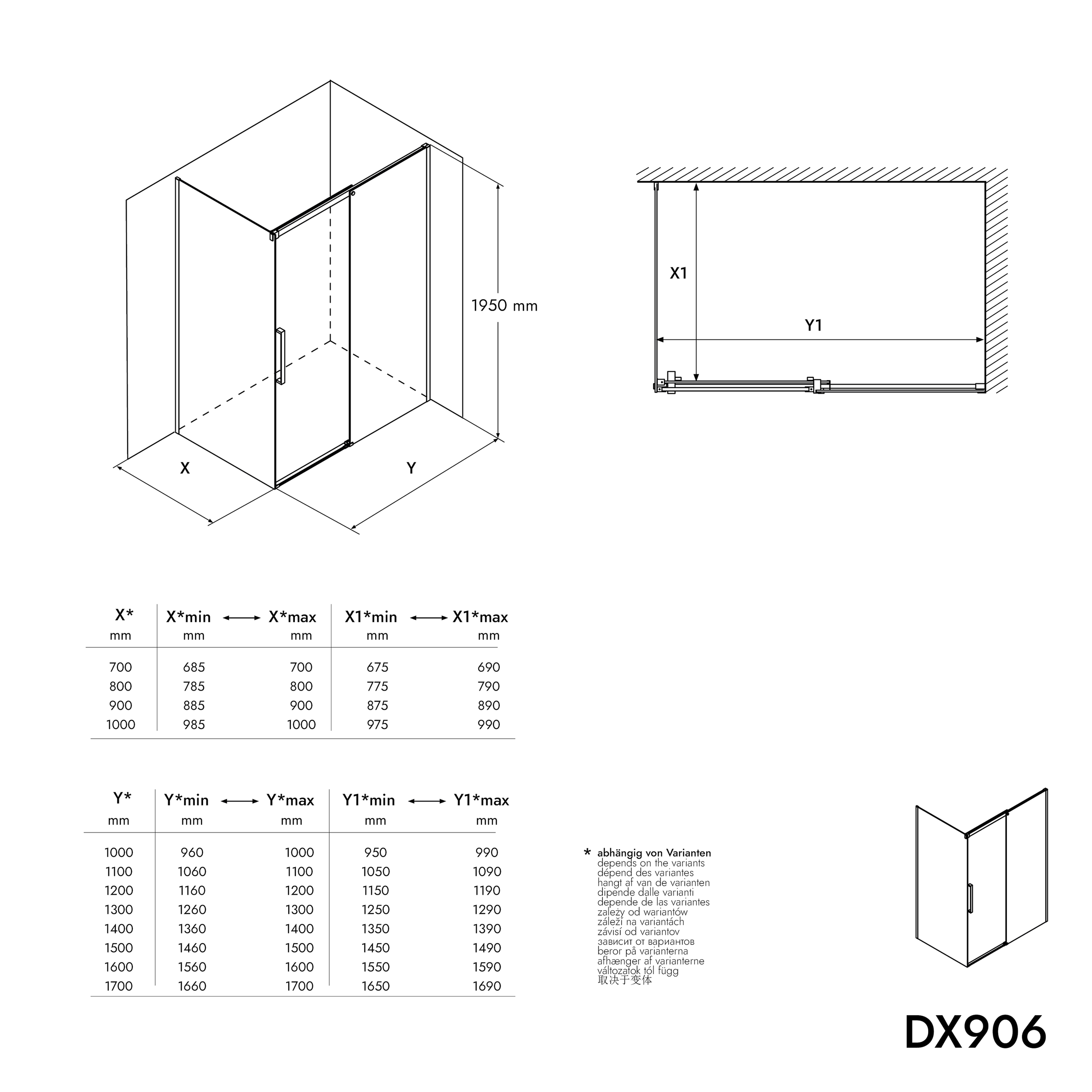 Eckdusche mit Schiebetür Soft-Close DX906 FLEX - 8 mm Nano Echtglas - Chrom - Breite wählbar