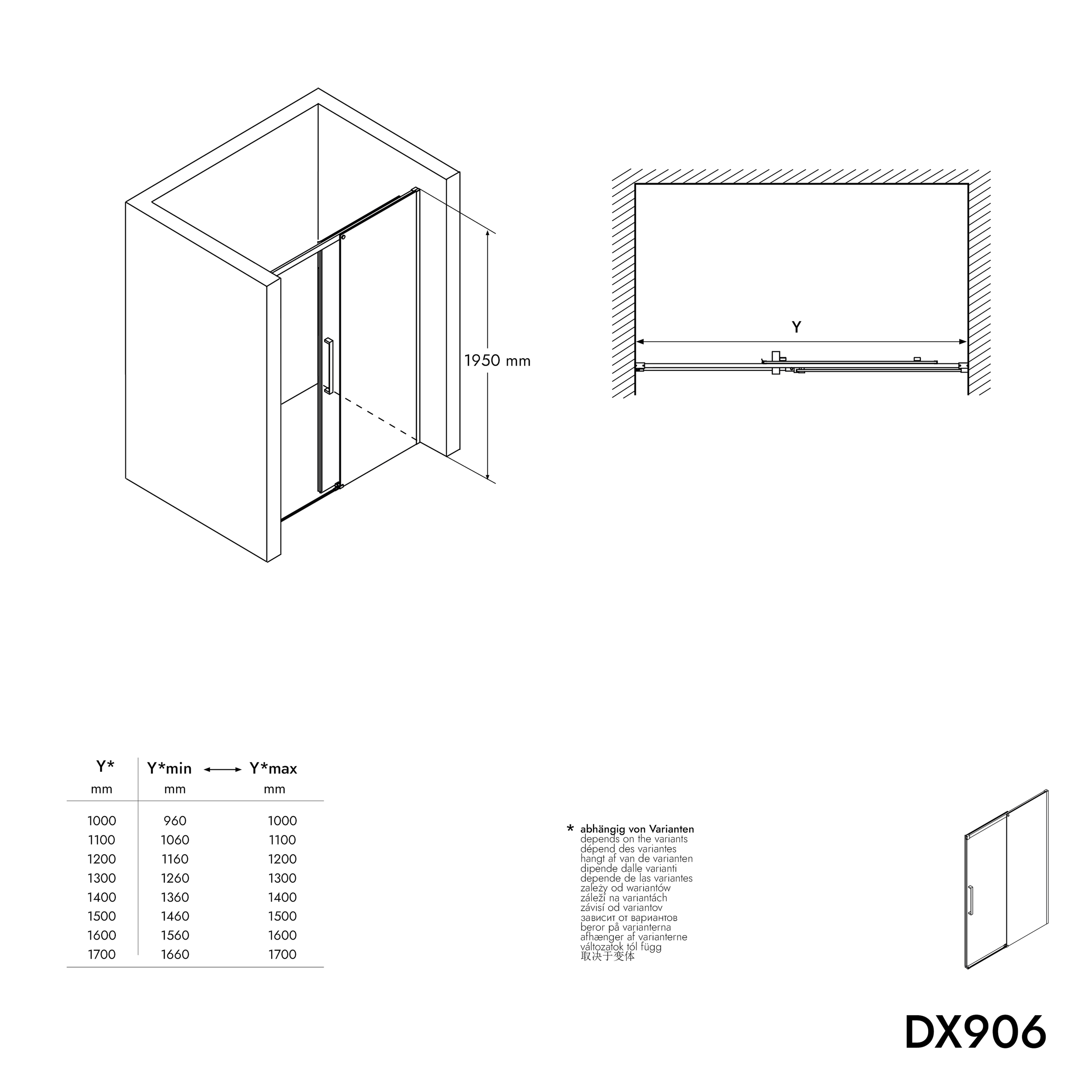 Porta doccia nicchia scorrevole DX906 FLEX Nero opaco - vetro grigio Nano da 8 mm - larghezza selezionabile