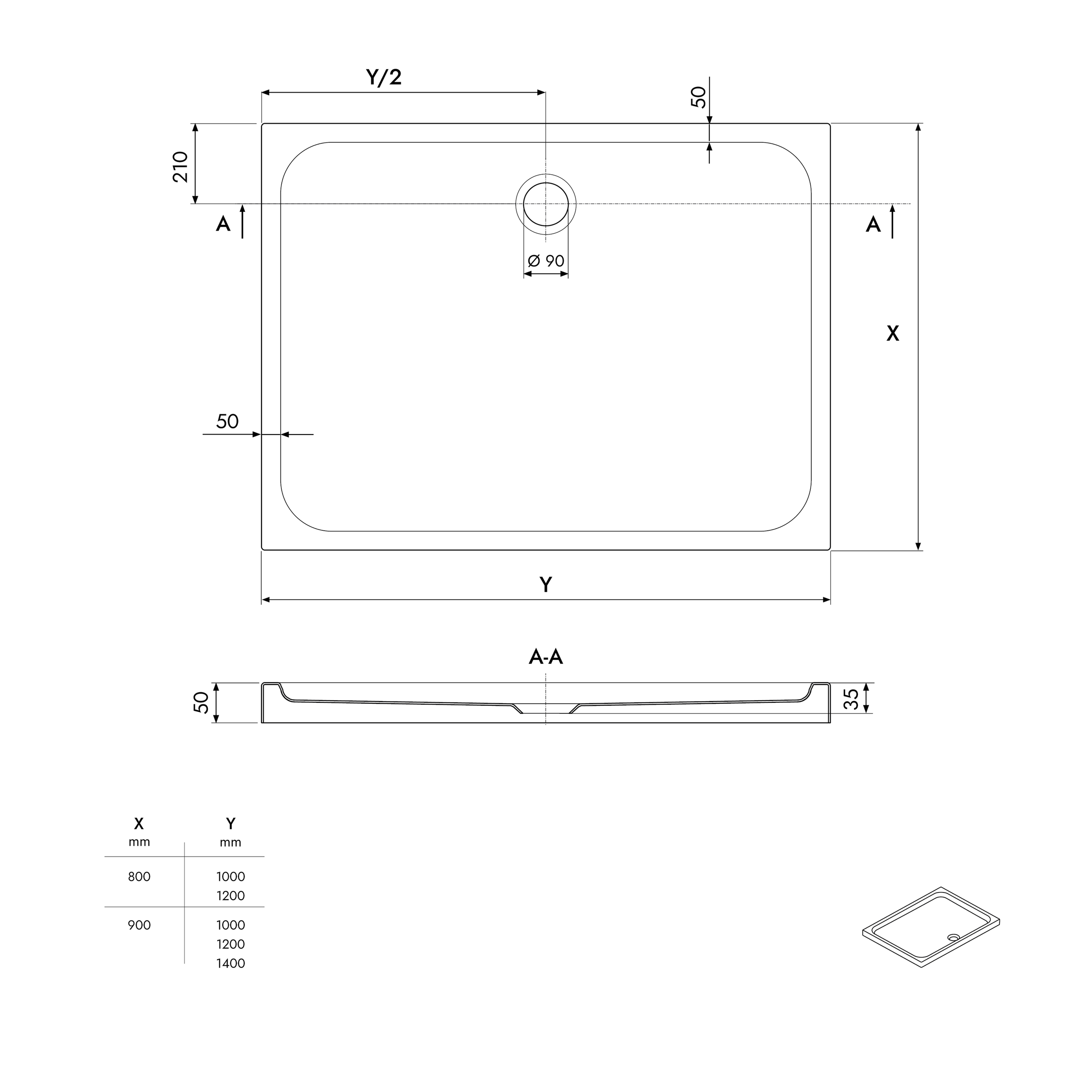 Receveur de douche rectangulaire - avec système d'évacuation - 120 x 80 cm 
