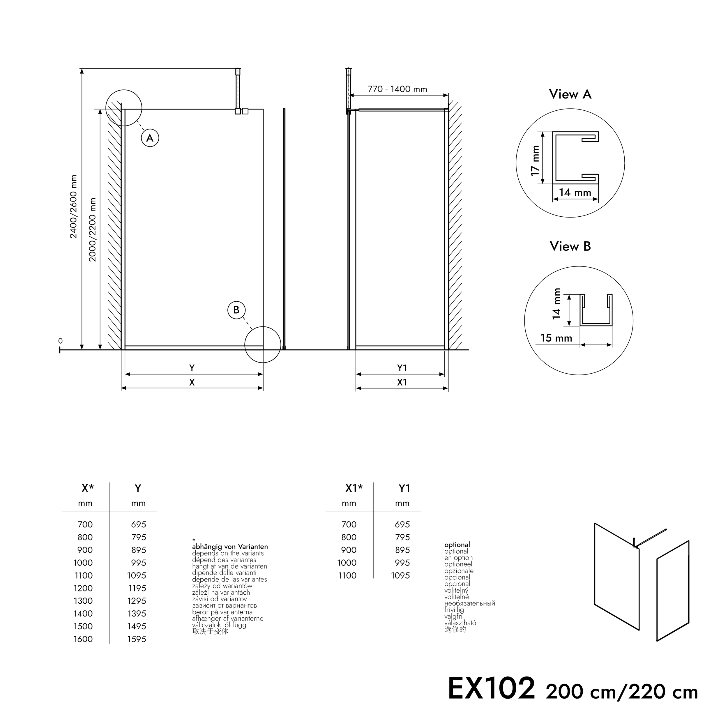 Walk-In 10mm Nano Graues Glas EX102-2