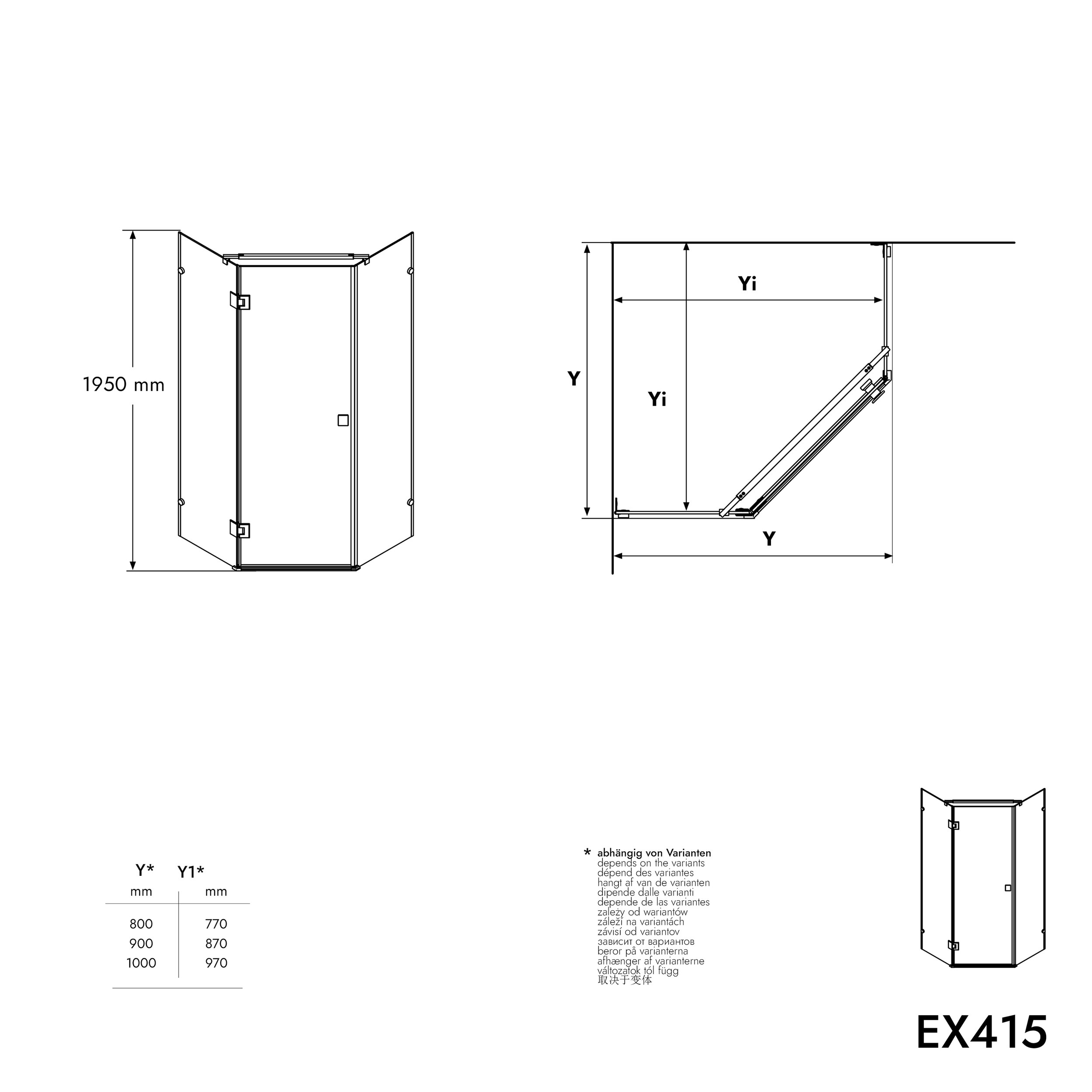 Paroi de douche sans cadre pentagonale en verre véritable NANO EX415 - 90x90x195cm