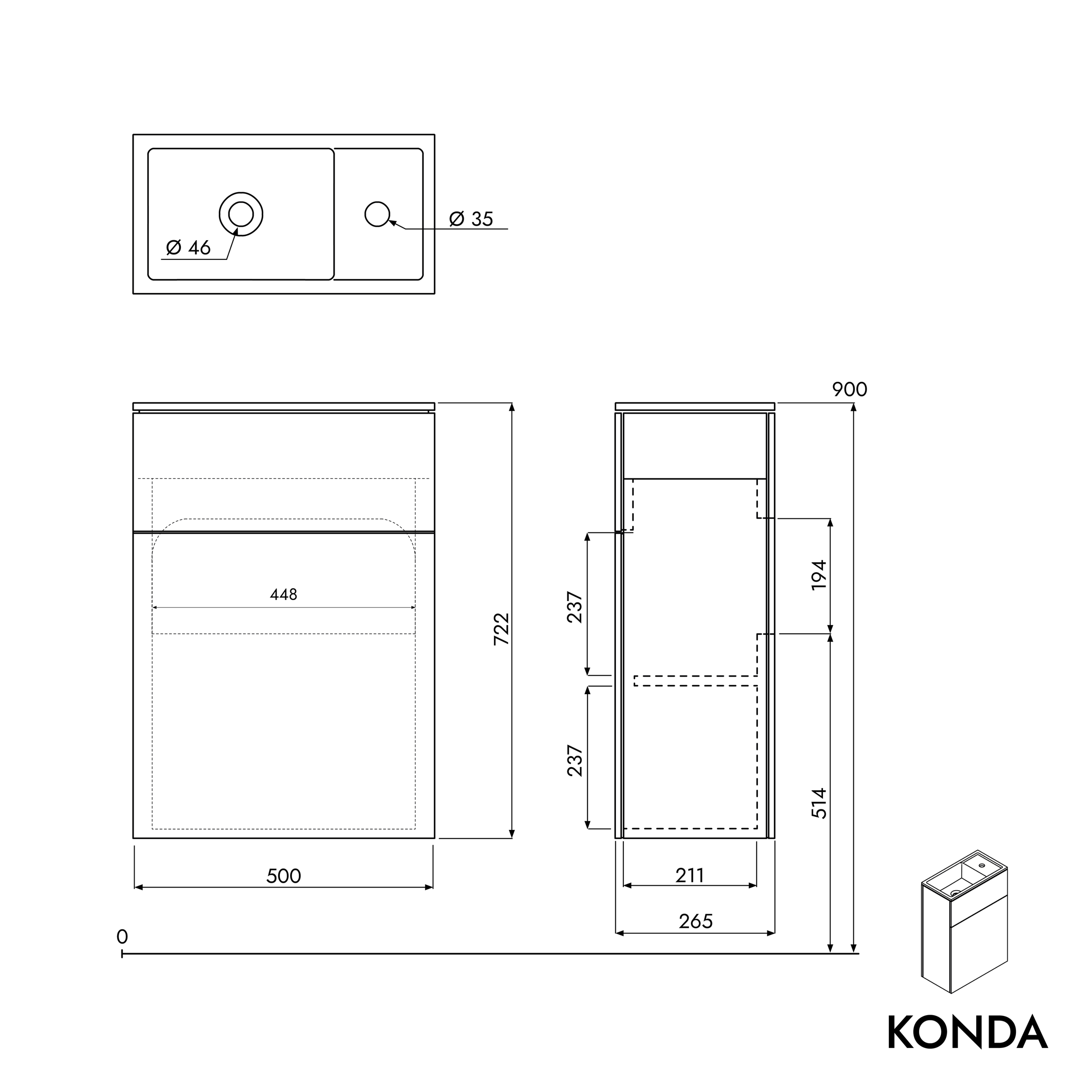 Waschbeckenunterschrank KONDA 50 cm