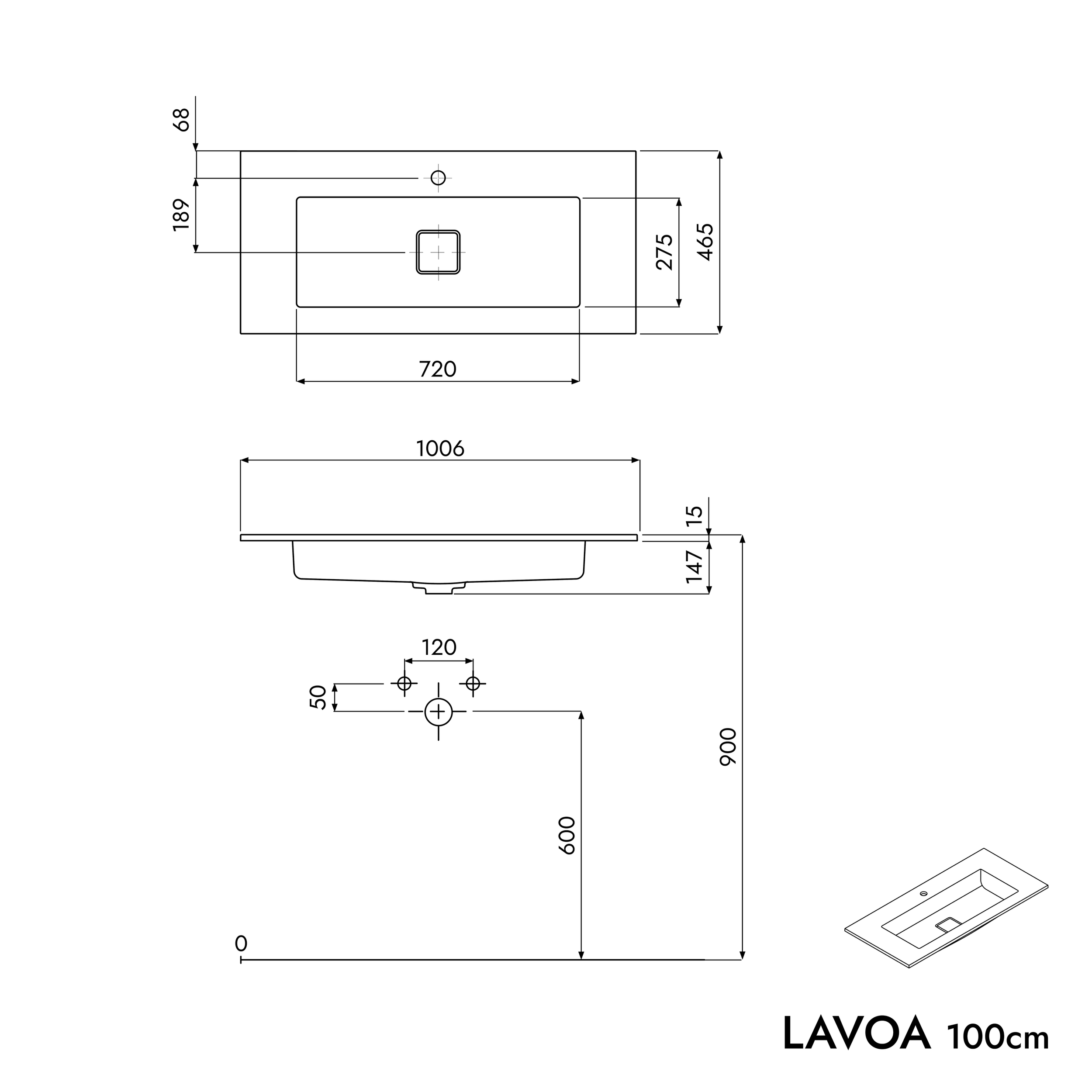 Meuble salle de bain LAVOA 100 cm - avec vasque en fonte minérale BRUXELLES - couleurs au choix