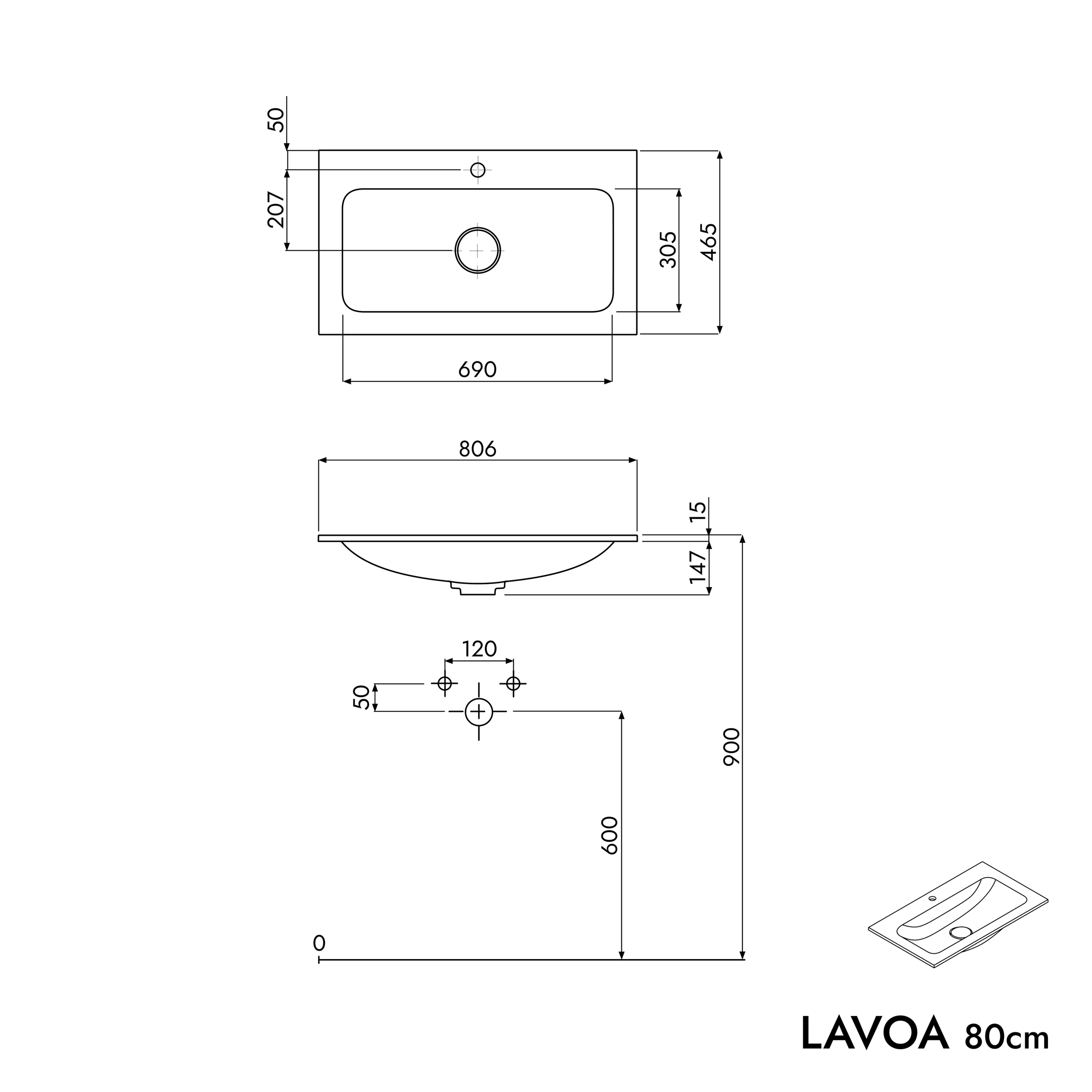 Meuble salle de bain LAVOA 80 cm - avec vasque en fonte minérale CREAM - couleurs au choix