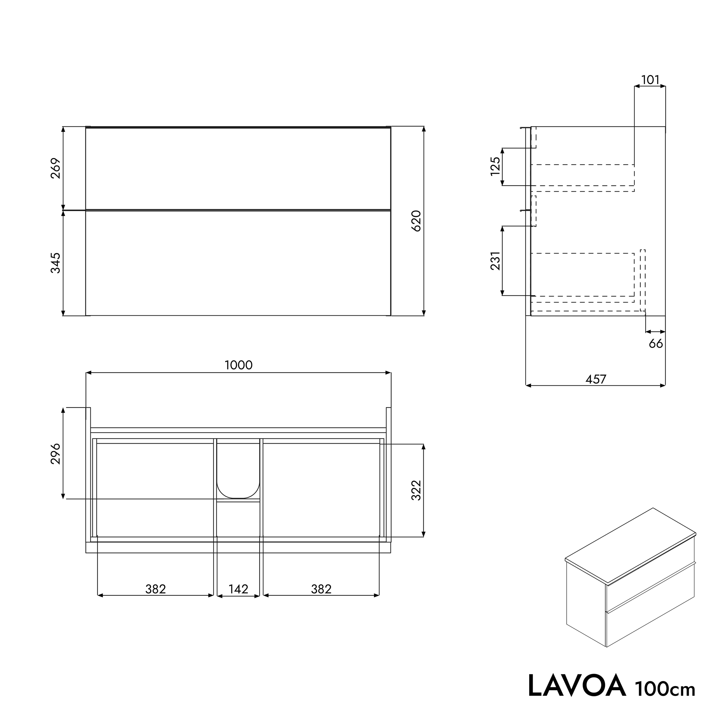 Meuble salle de bain LAVOA 100 cm pour vasque à poser - couleur au choix