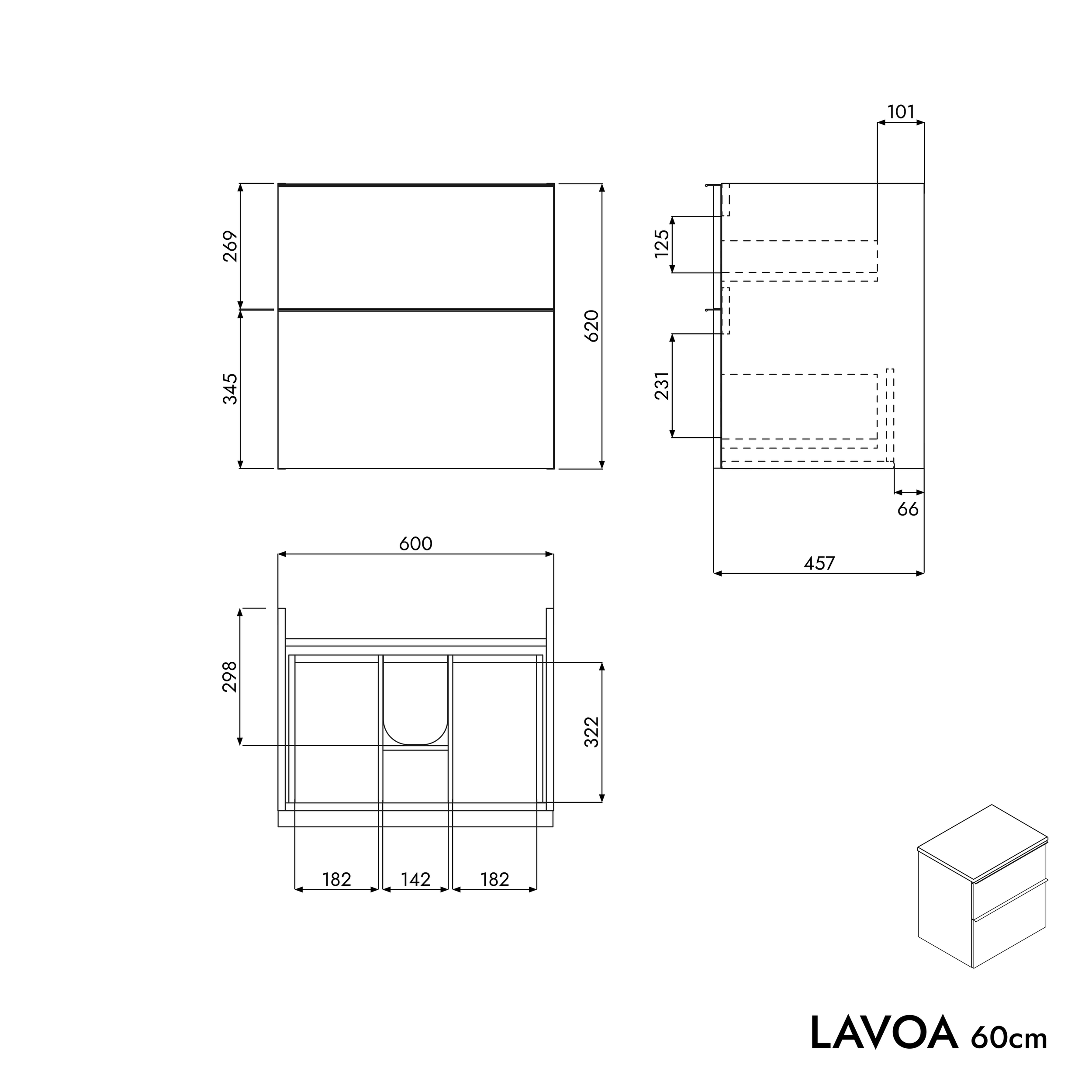 Mobile bagno LAVOA 60 cm per lavabo da appoggio - colore selezionabile