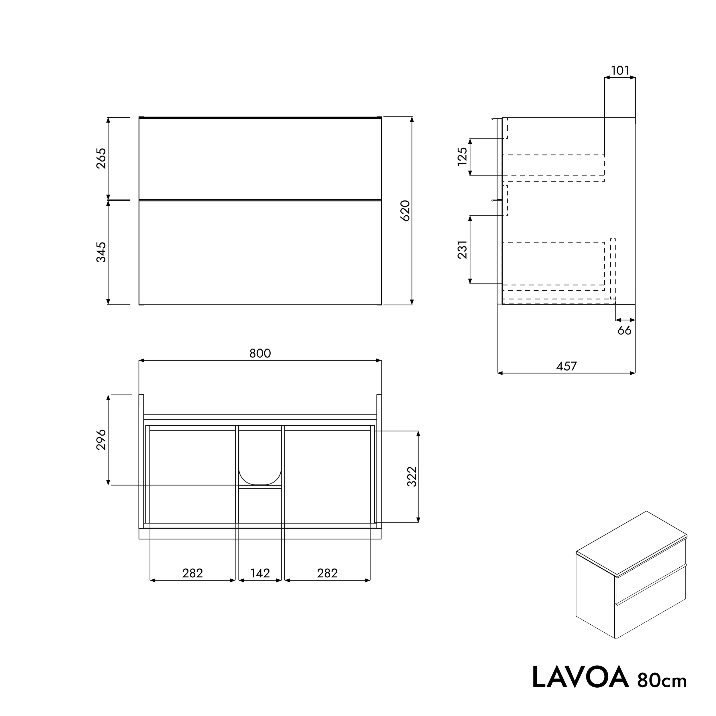 Meuble salle de bain LAVOA 80cm pour vasque à poser - couleur au choix