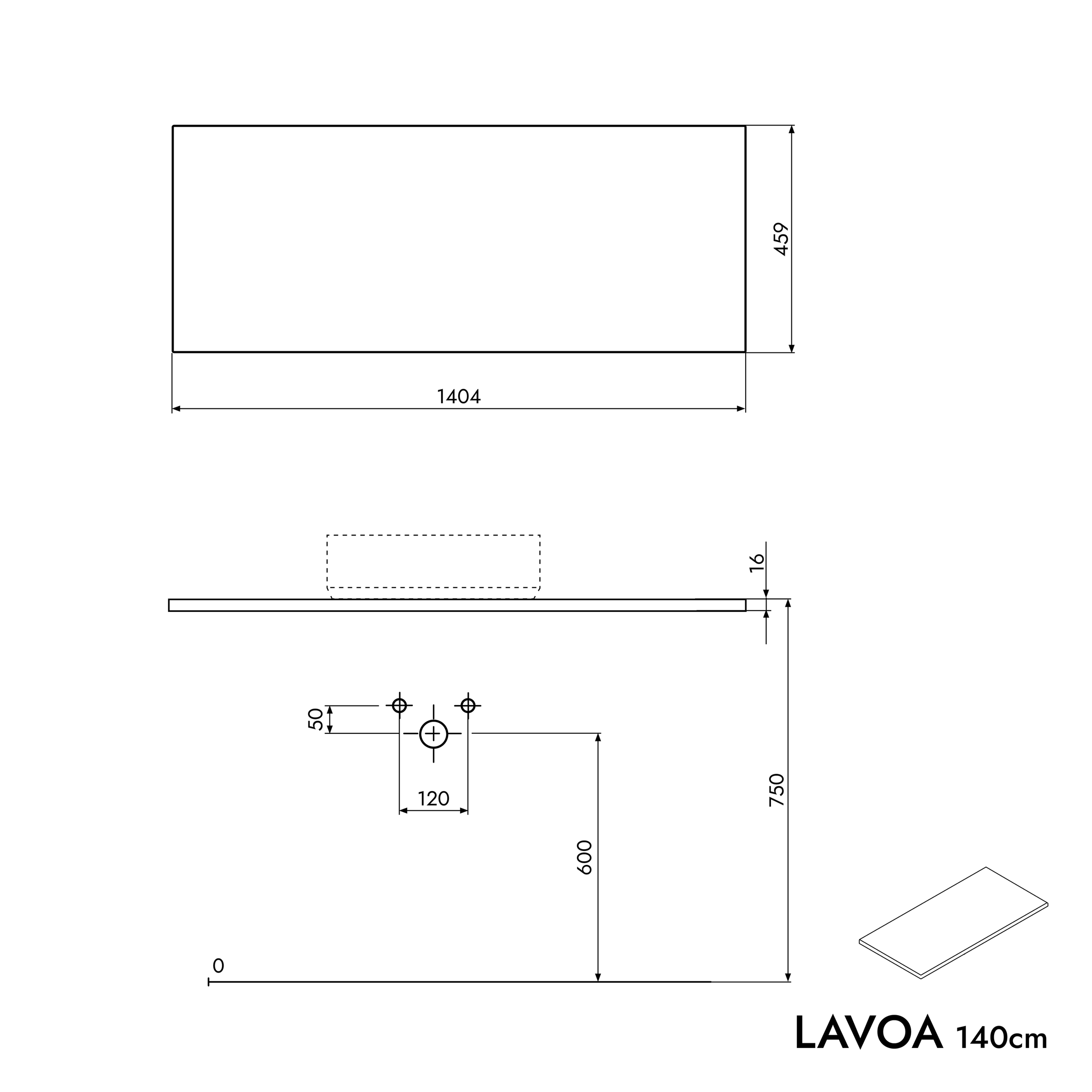 Meuble salle de bains LAVOA 140 cm pour vasque à poser - couleur au choix