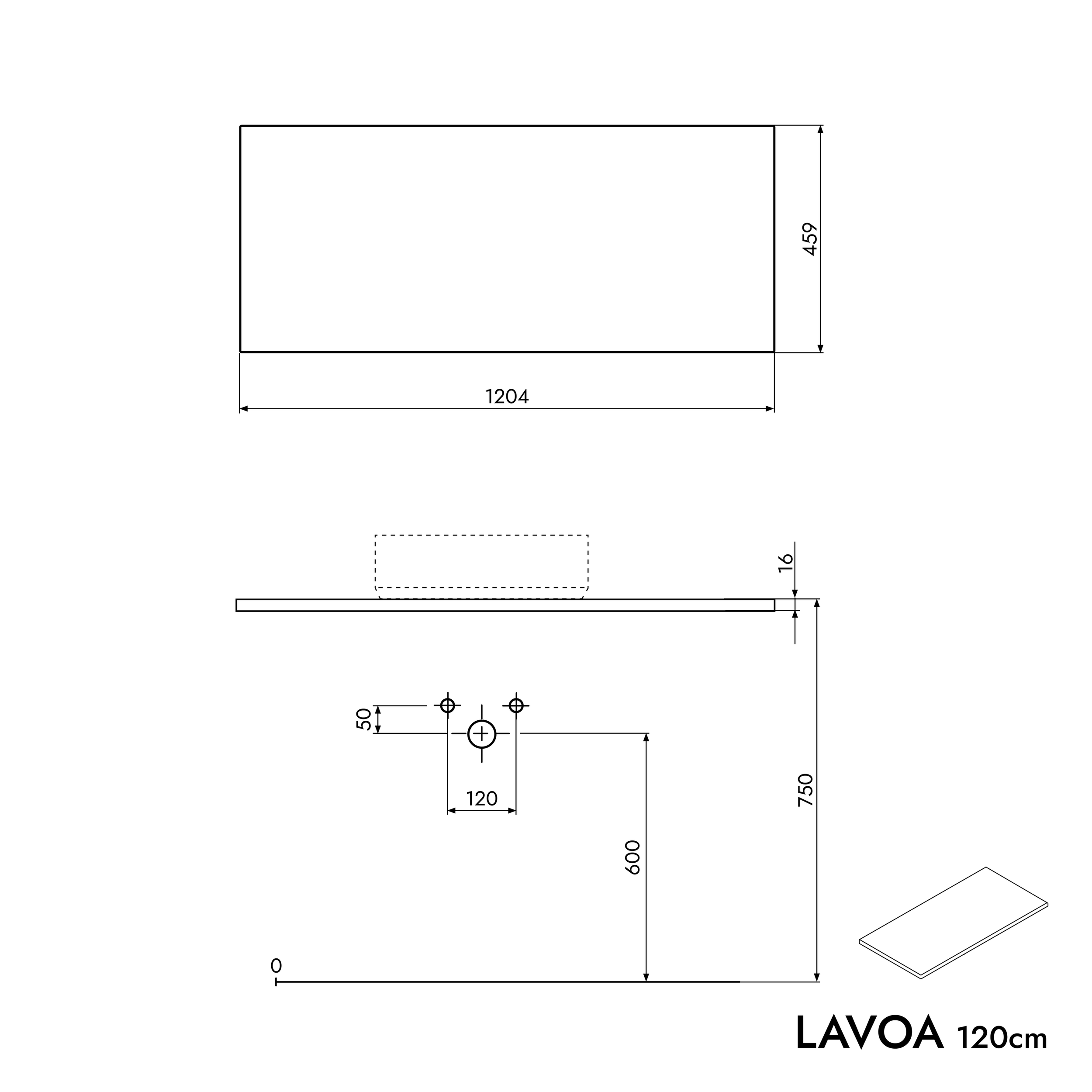 Meuble salle de bain LAVOA 120 cm pour vasque à poser - couleur au choix