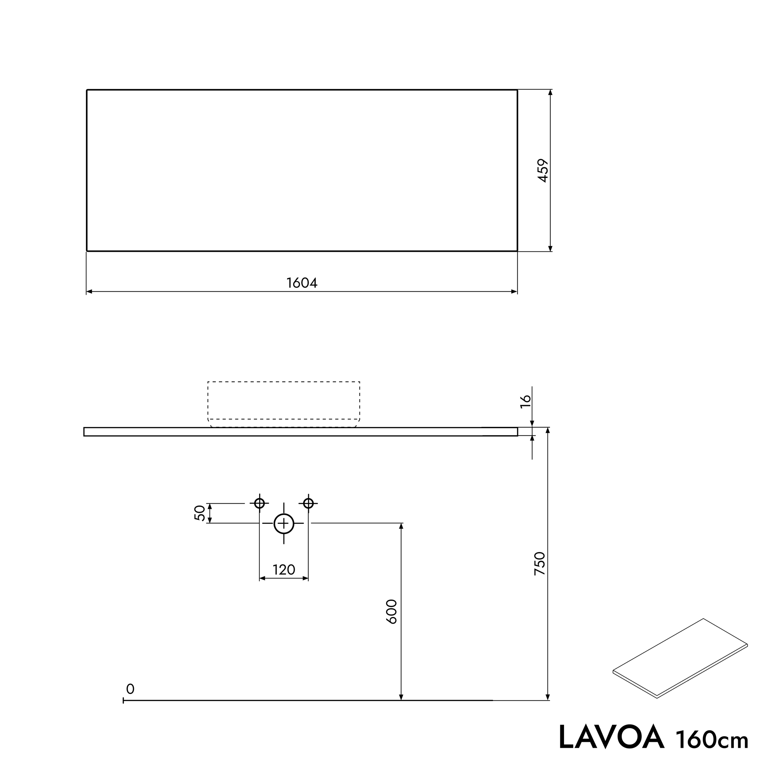 Meuble salle de bains LAVOA 160 cm pour vasque à poser - couleur au choix