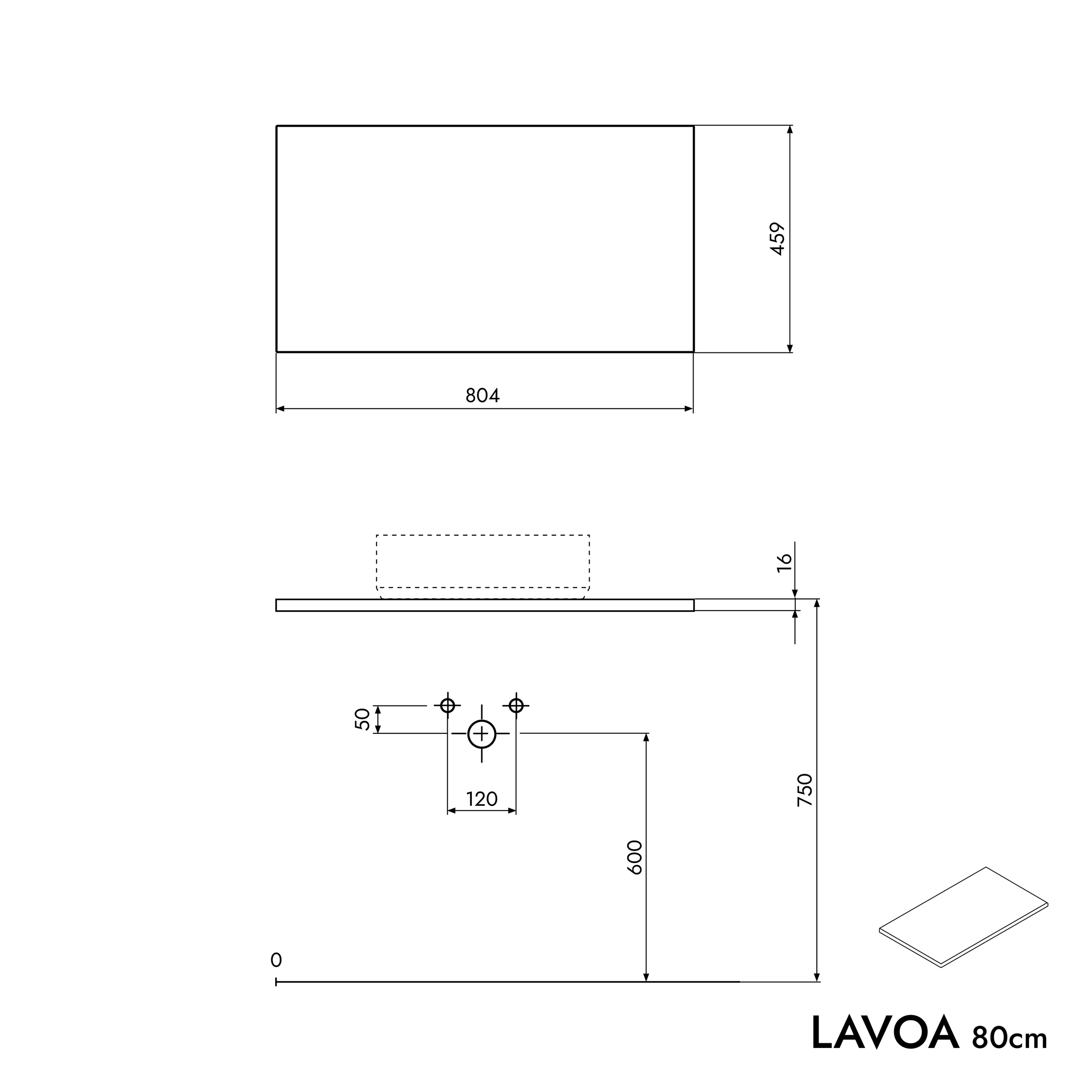 Meuble salle de bain LAVOA 80cm pour vasque à poser - couleur au choix