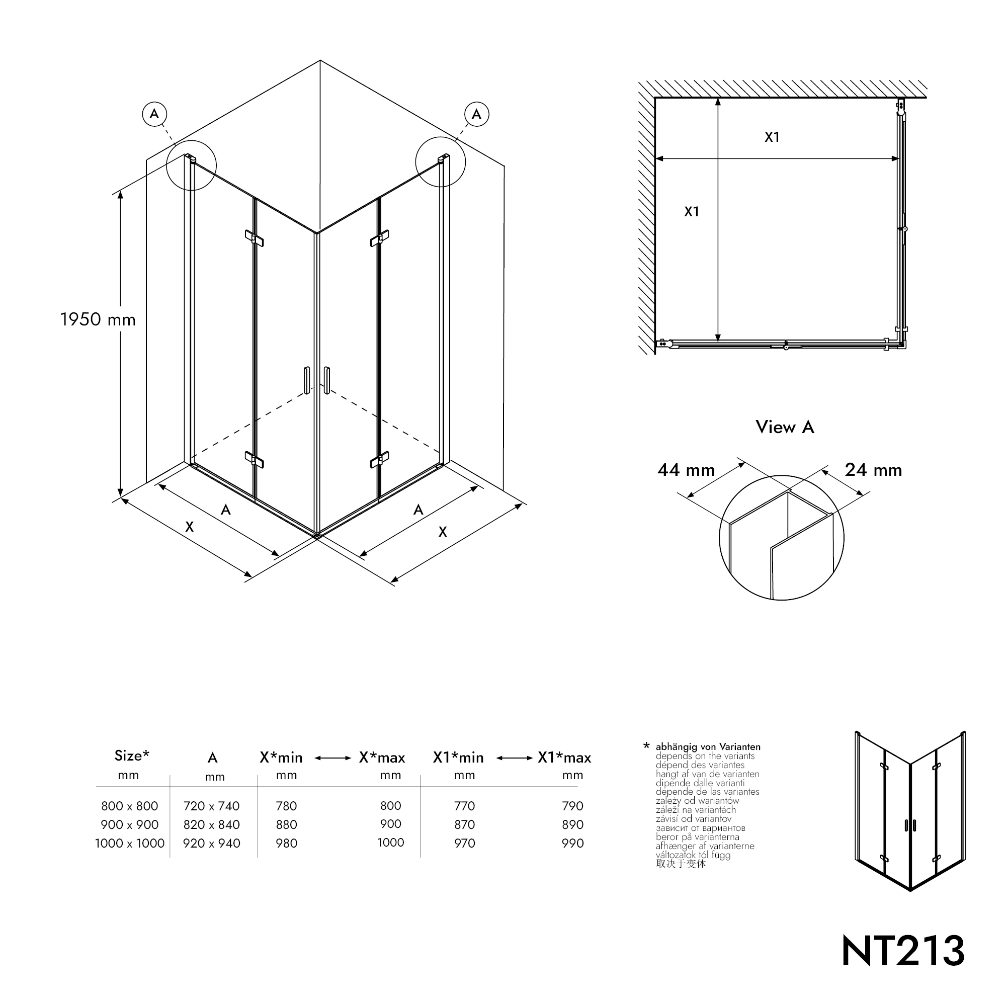 Eckdusche mit zwei Falttüren NT213