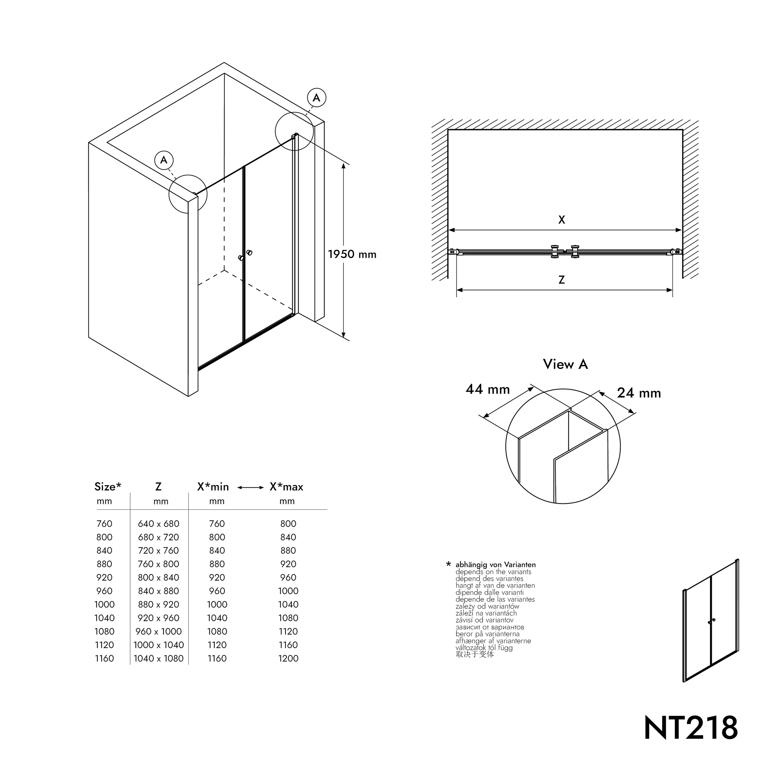 Nischendusche mit Doppelpendeltüren NT218