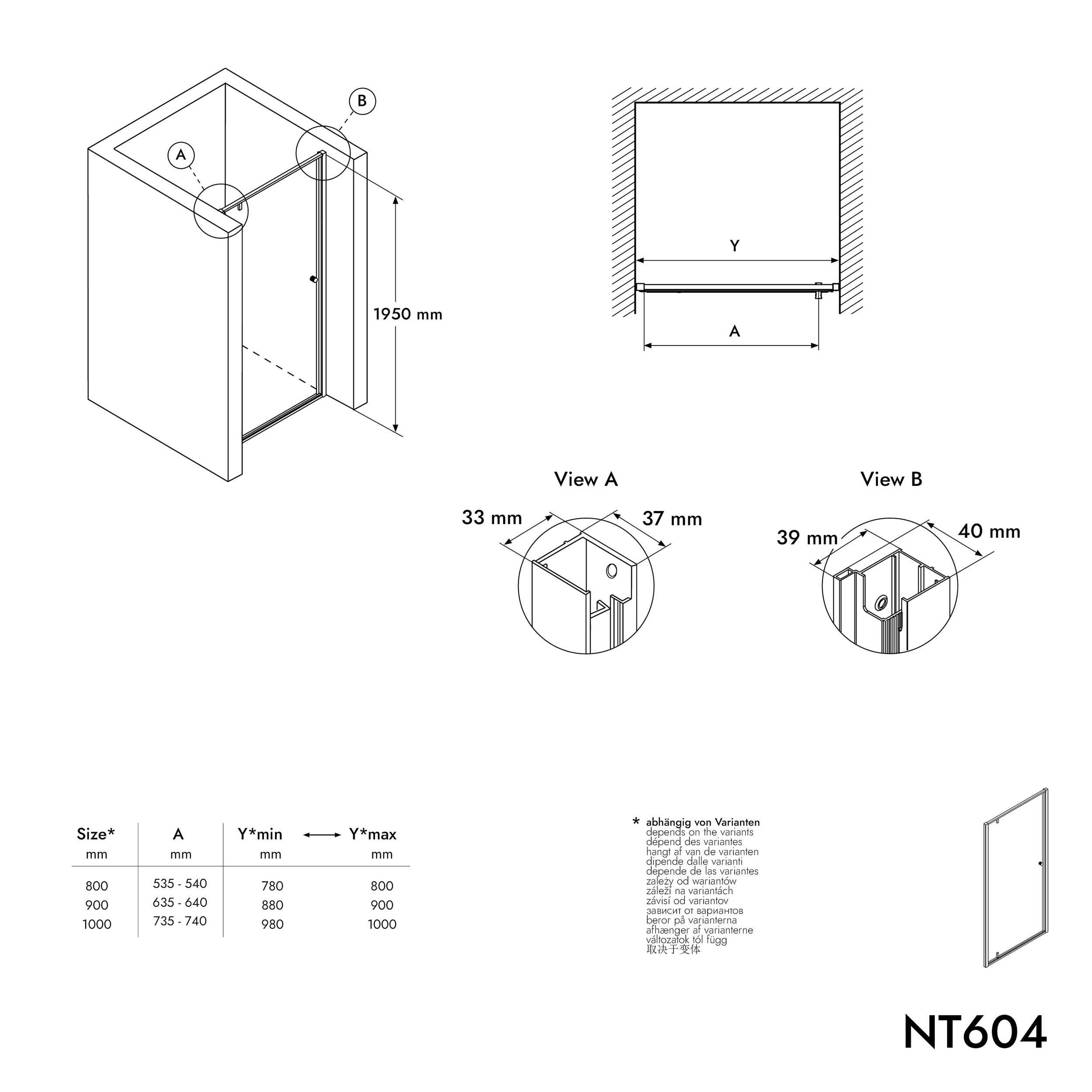Nischendusche mit Drehtür NT604 FLEX