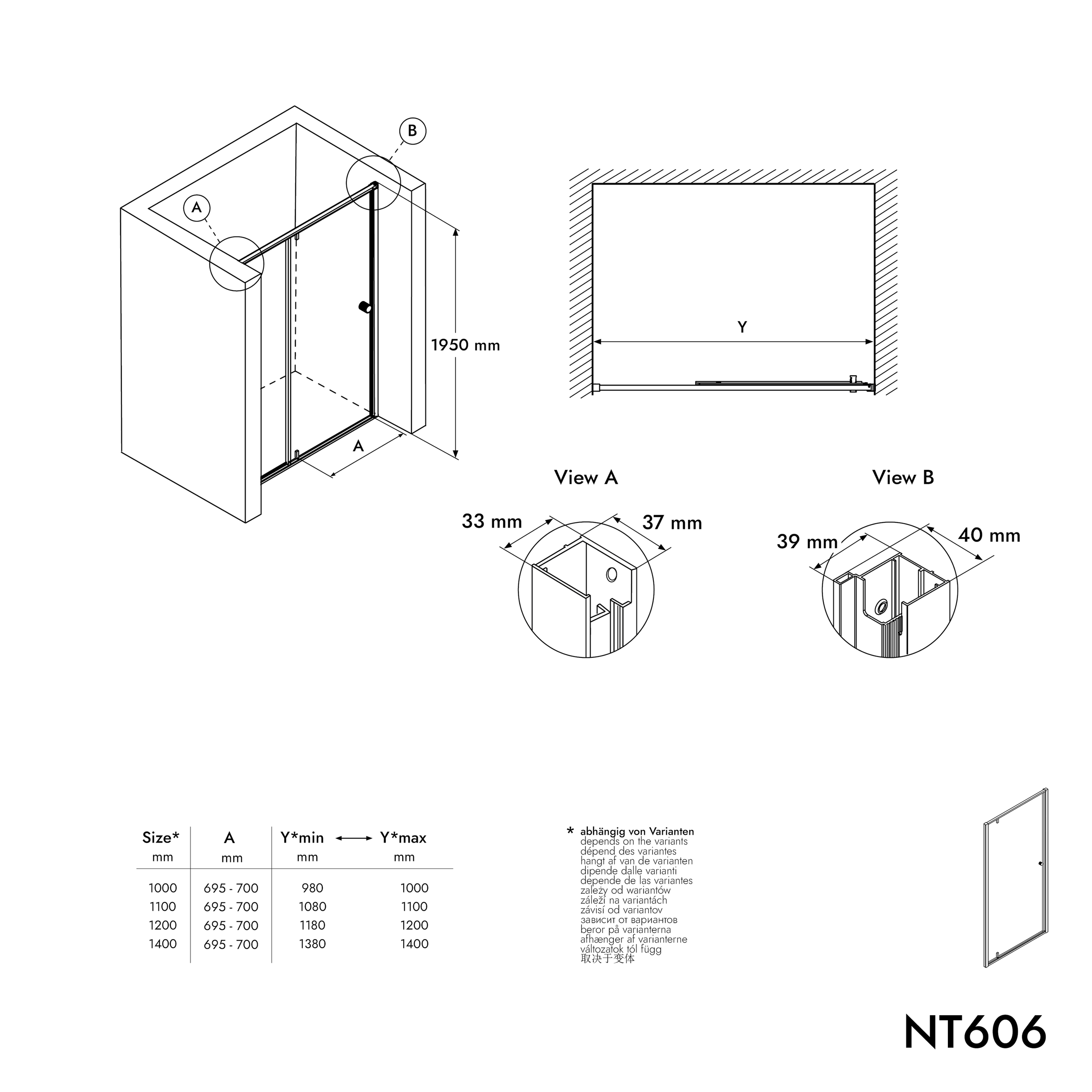 Nischendusche mit Drehtür an Festfeld NT606 - FLEX