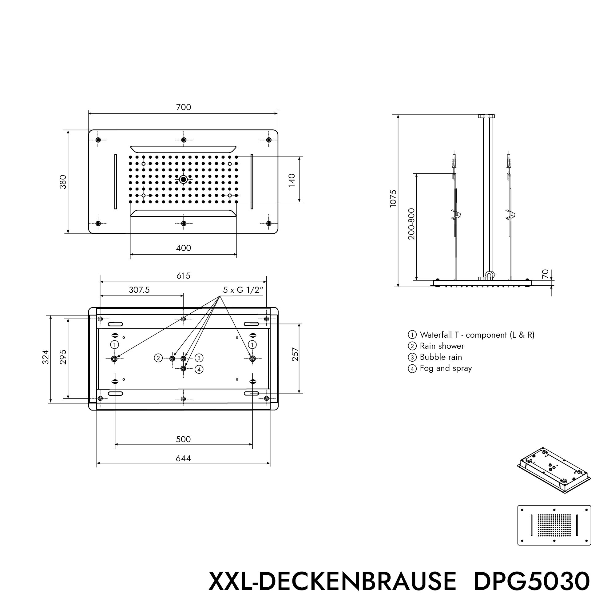Douche de pluie XXL en acier inoxydable DPG5030
