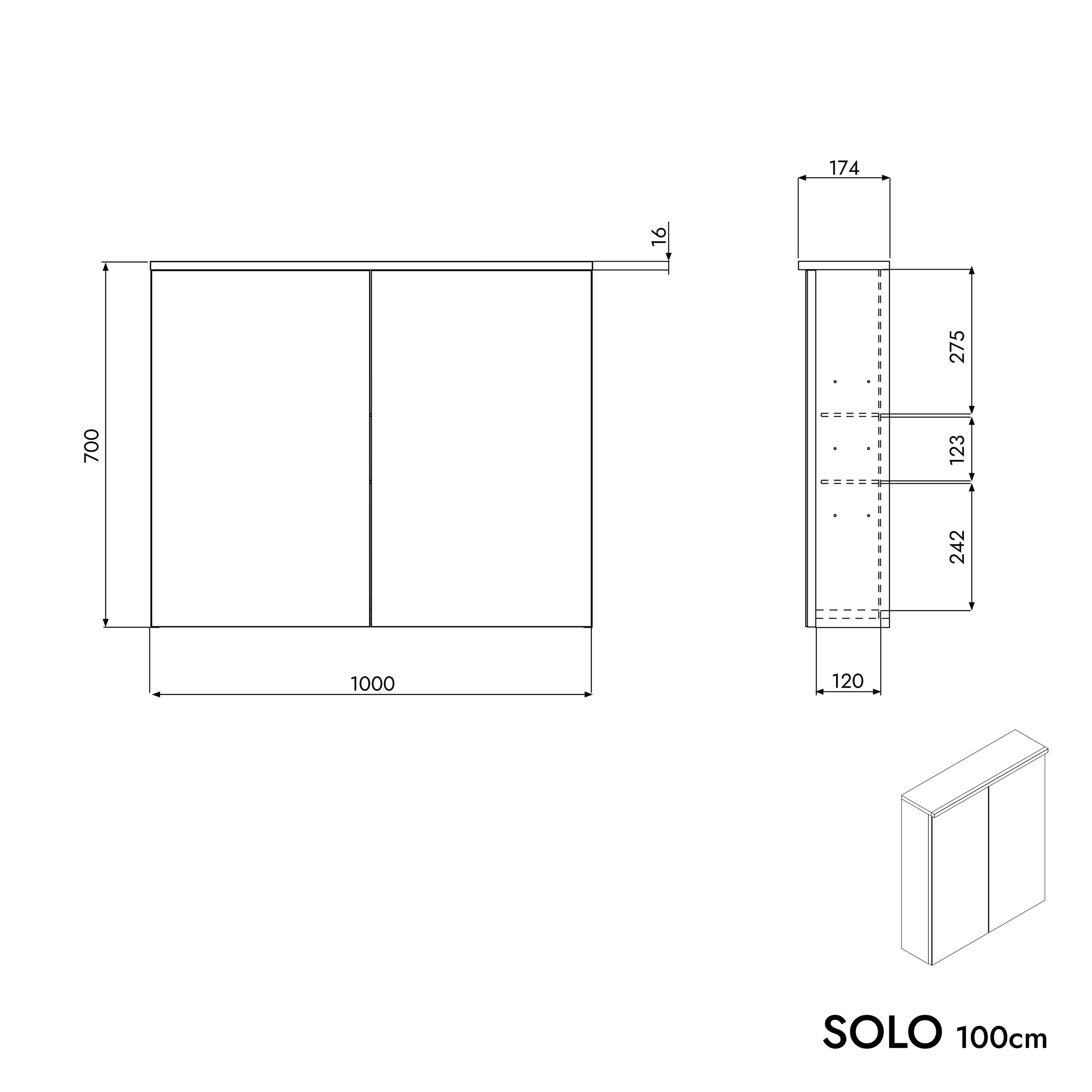 Spiegelschrank SOLO mit LED-Beleuchtung - 100 cm