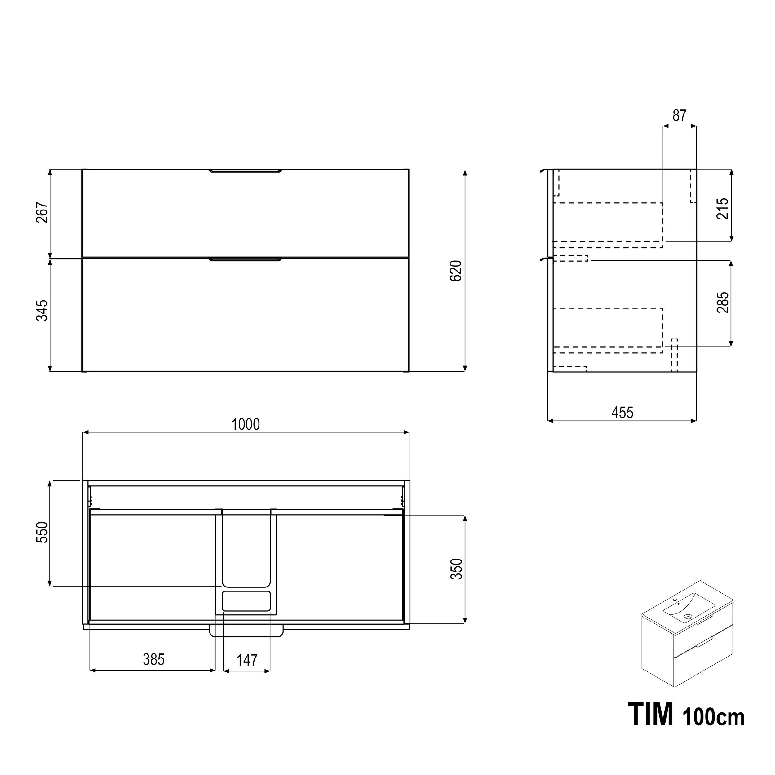 Meuble salle de bain TIM 100 cm pour vasque à poser - couleur au choix