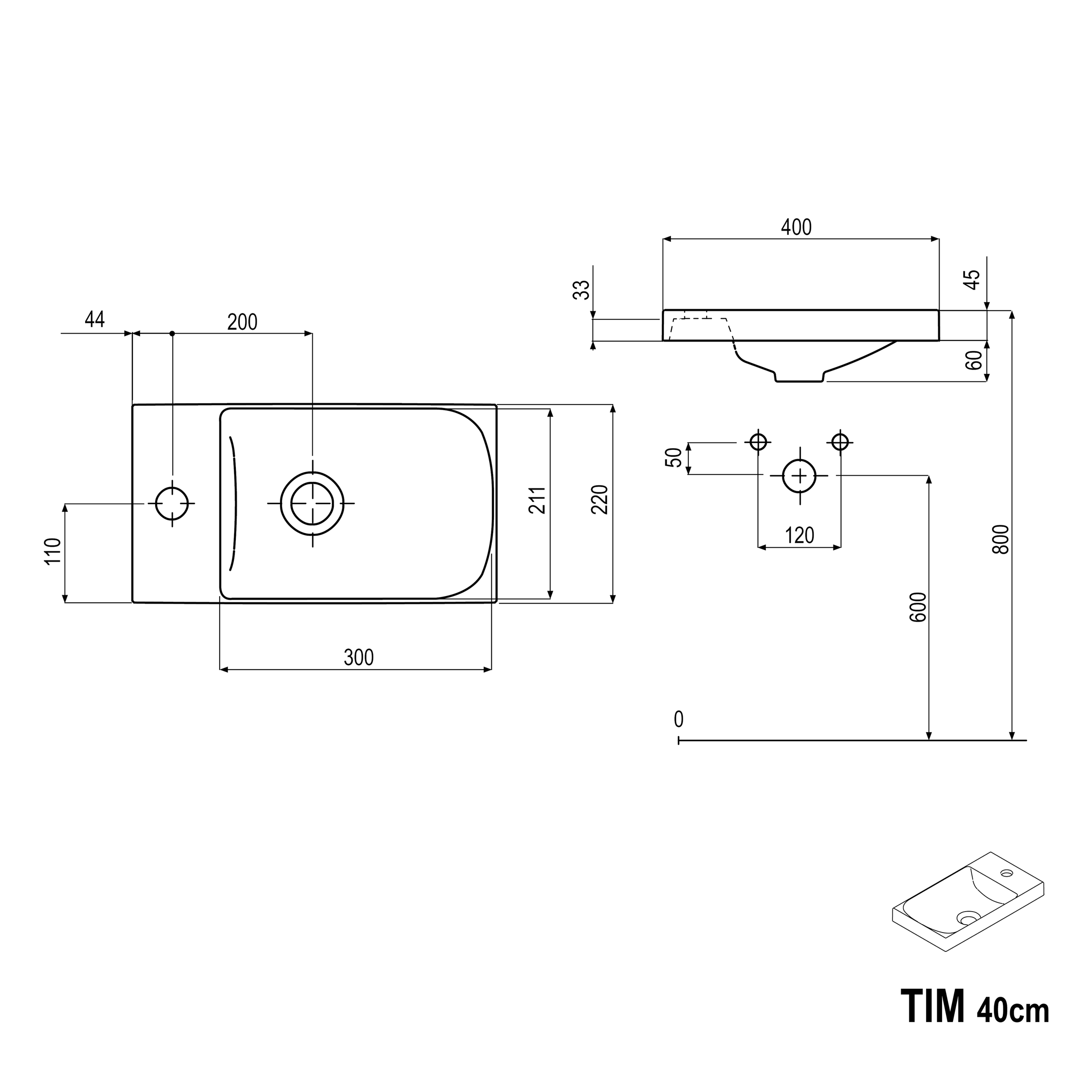 Ensemble de meubles de salle de bain WC invités TIM 40 cm avec lavabo