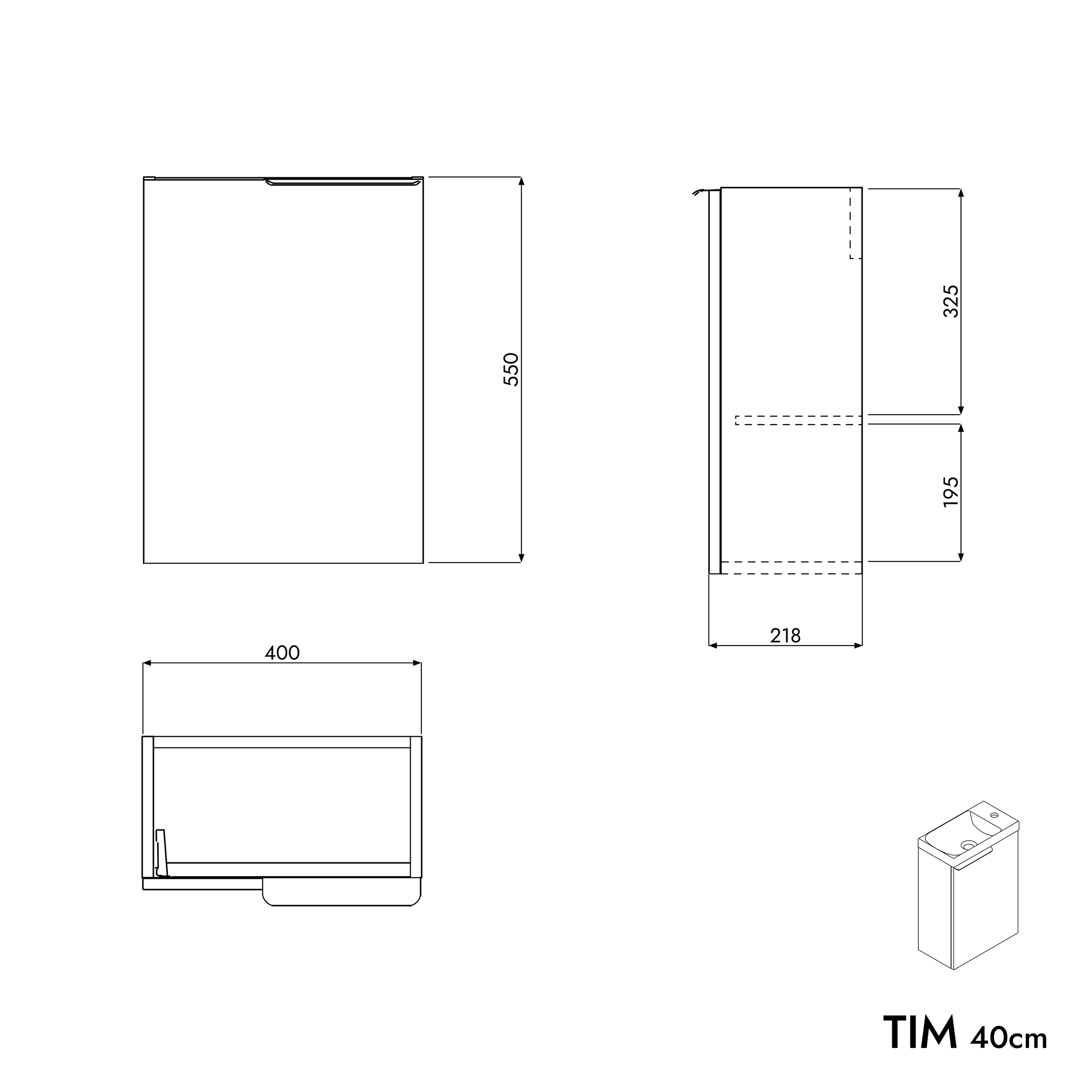 Ensemble de meubles de salle de bain WC invités TIM 40 cm avec lavabo