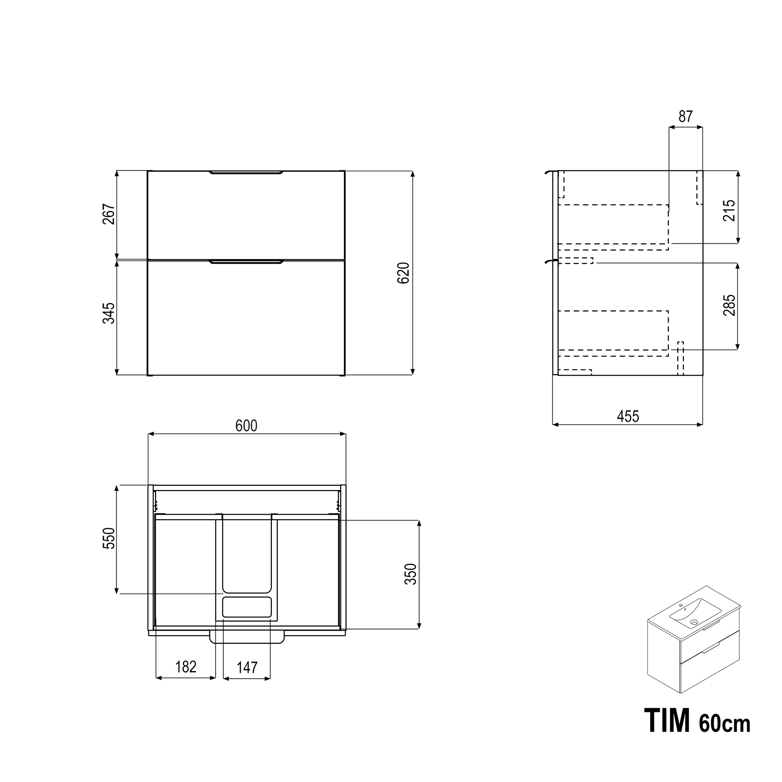 Mobiletto TIM 60 cm per lavabo da appoggio - colore selezionabile