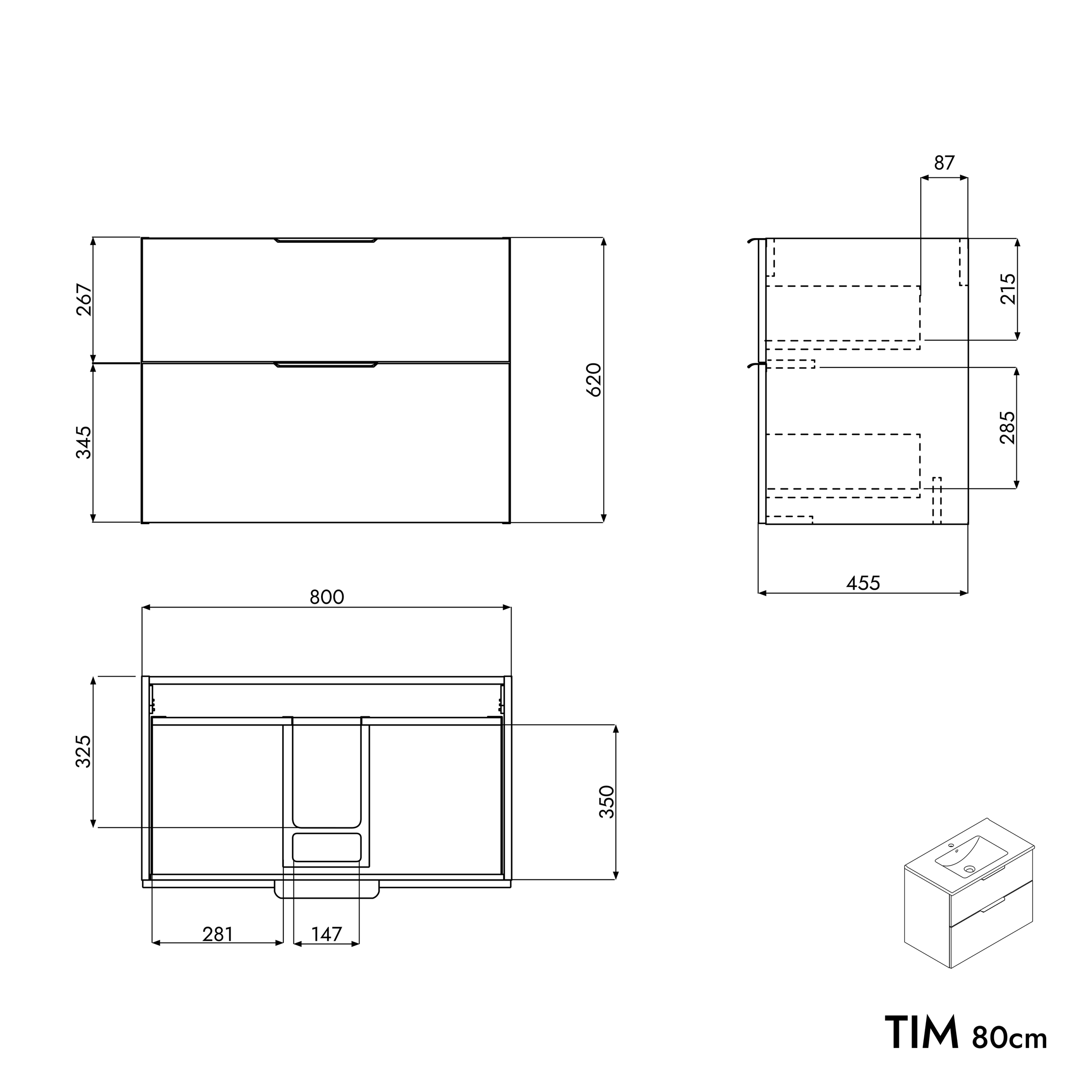 Waschtischunterschrank TIM 80 cm