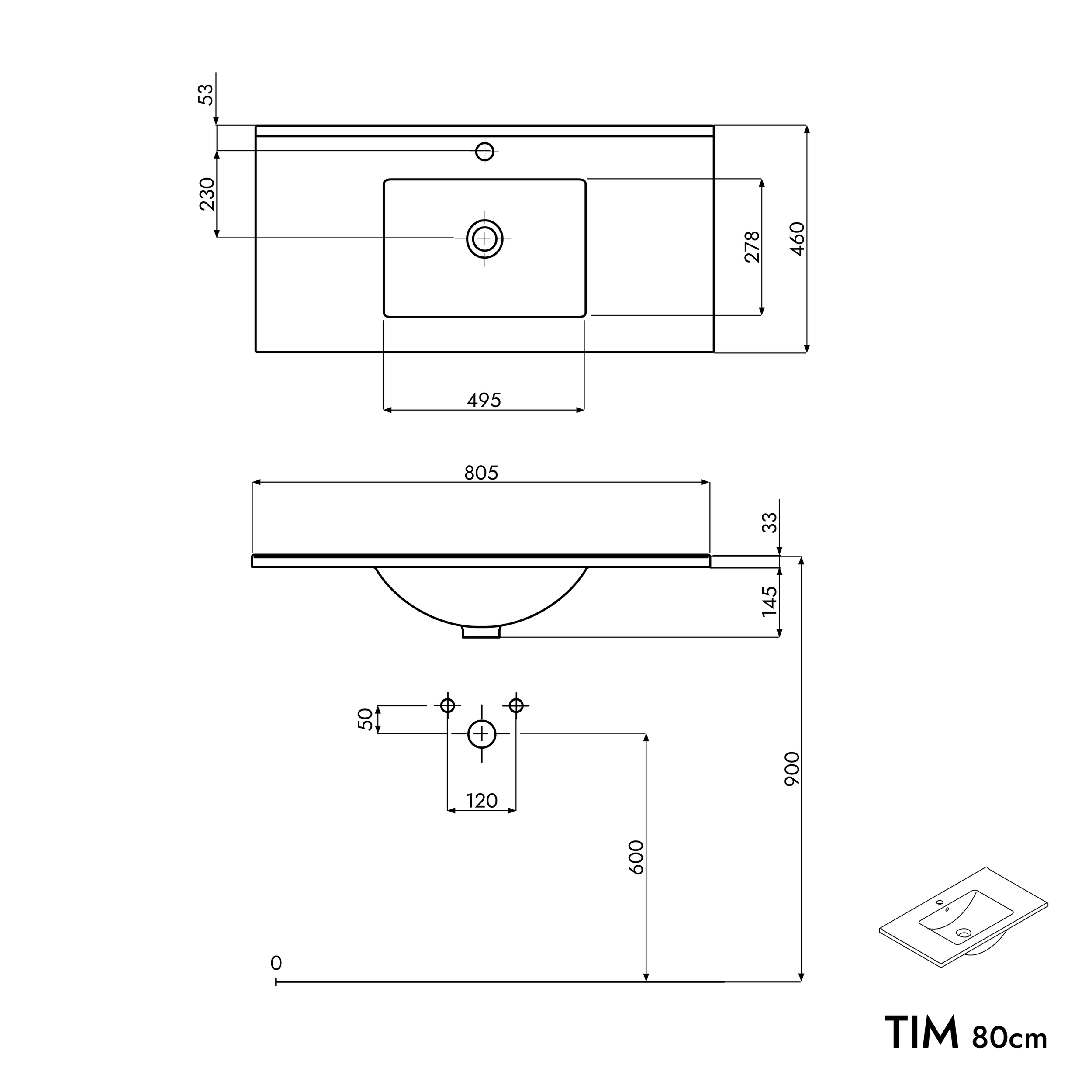 Waschtischunterschrank TIM 80 cm