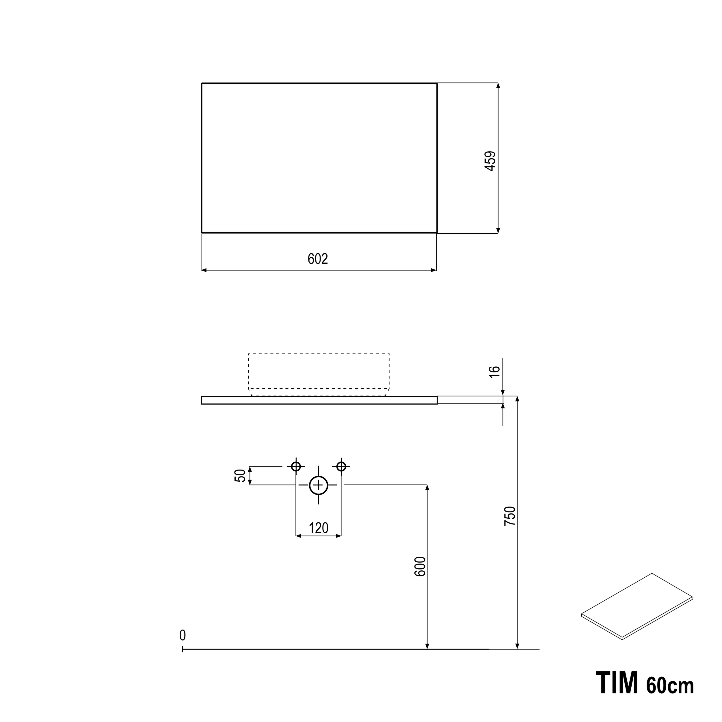 Mobiletto TIM 60 cm per lavabo da appoggio - colore selezionabile