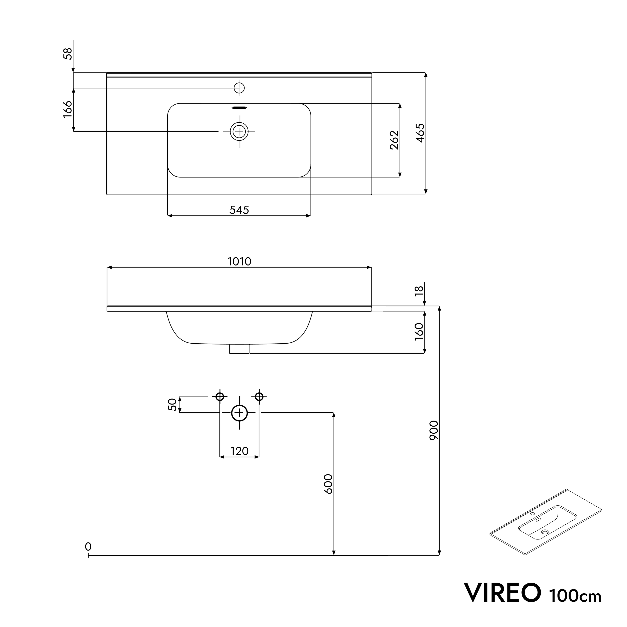 Ensemble de meubles de salle de bain VIREO 100 cm avec lavabo