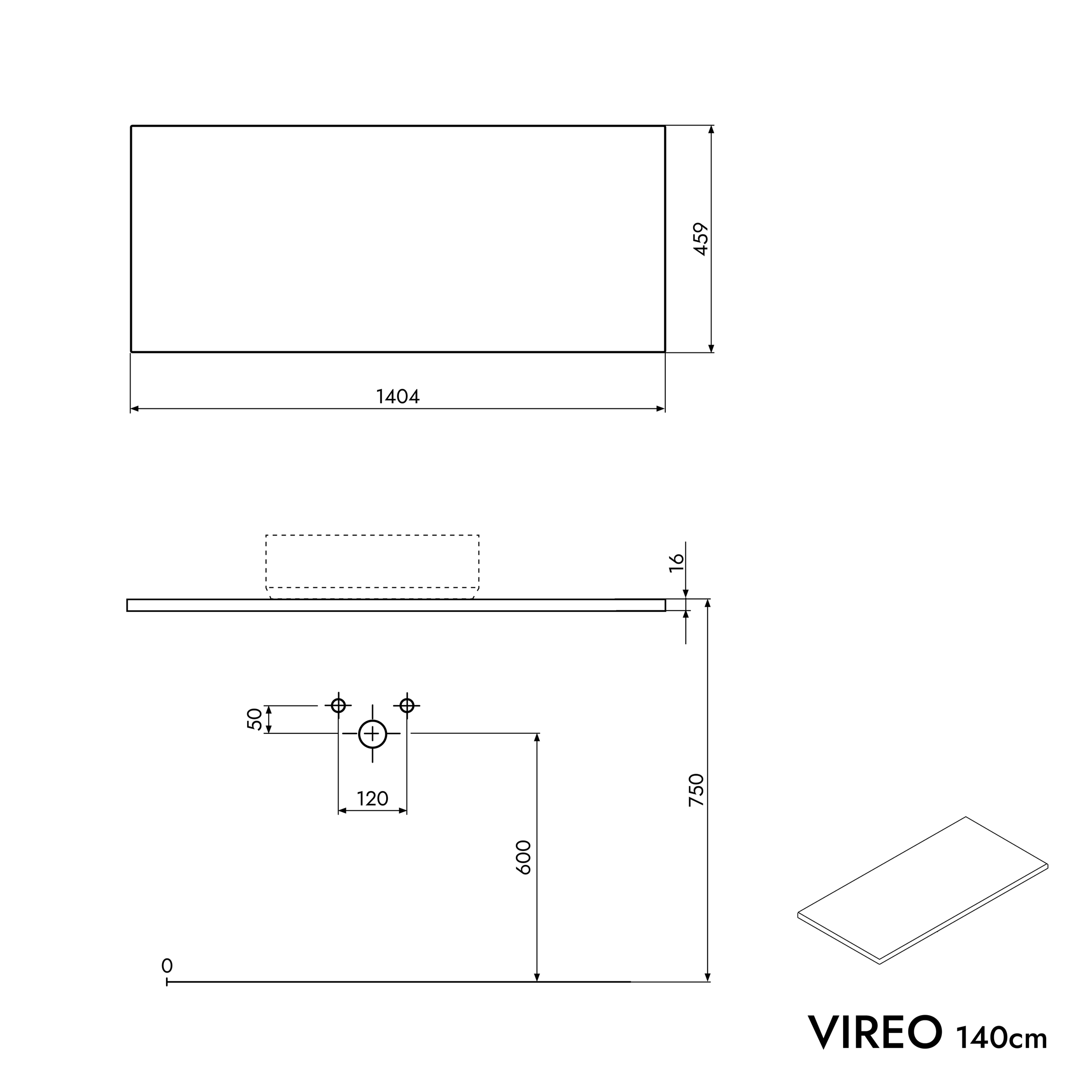 Meuble salle de bain VIREO 140 cm pour vasque à poser - couleurs au choix