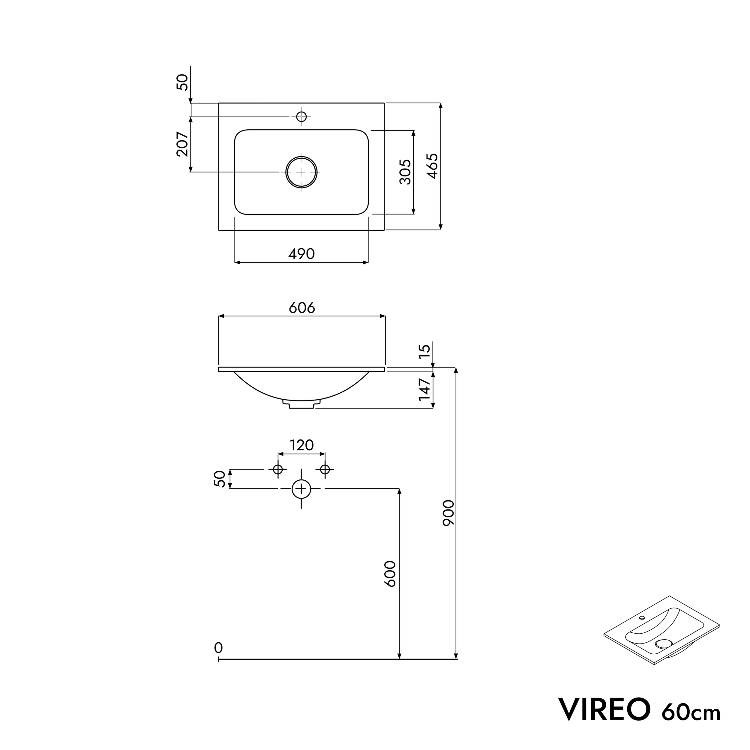 Mobiletto VIREO 60 cm con lavabo Mineralguss CREAM - colore selezionabile