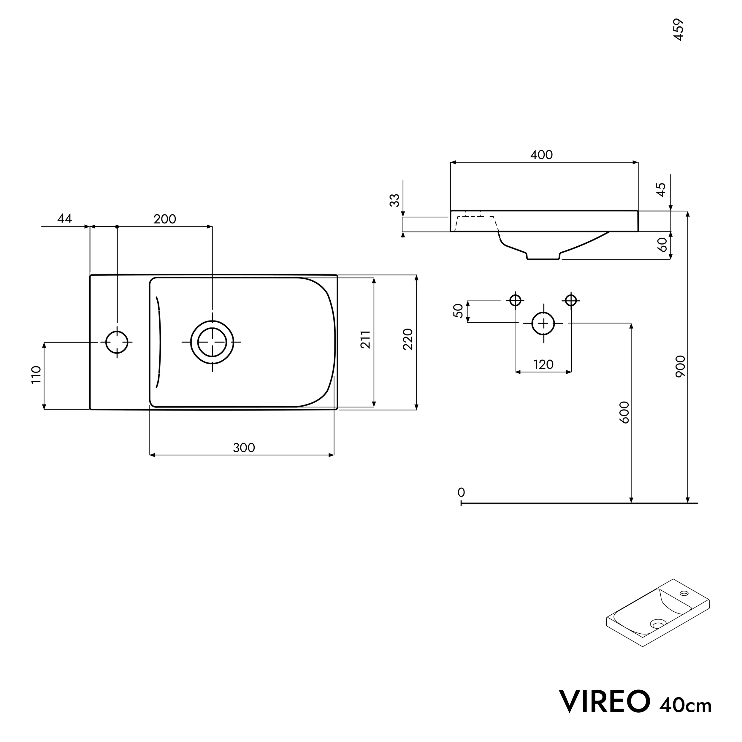 Set di mobili da bagno VIREO 40 cm con lavabo
