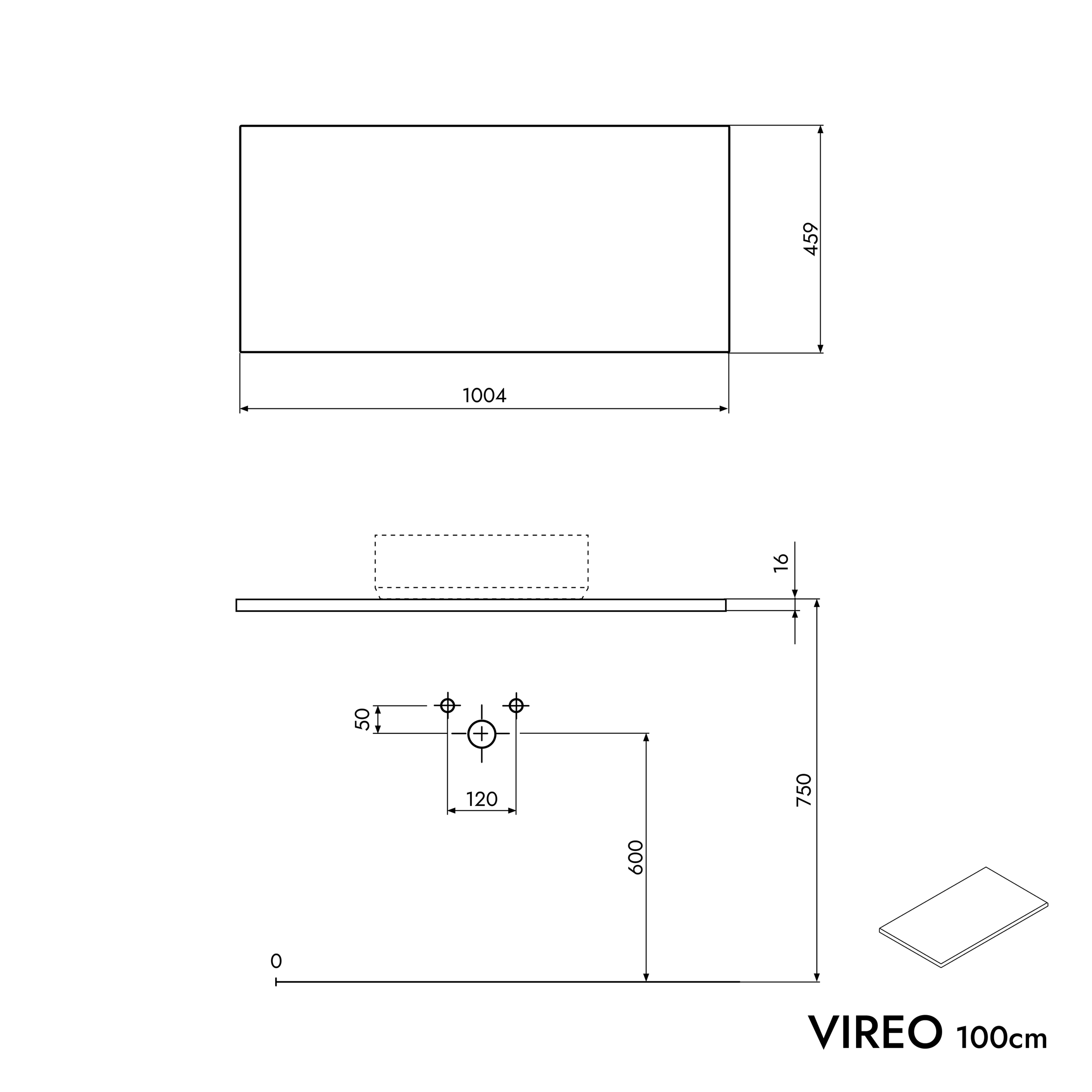 Meuble salle de bain VIREO 100 cm pour vasque à poser - couleur au choix