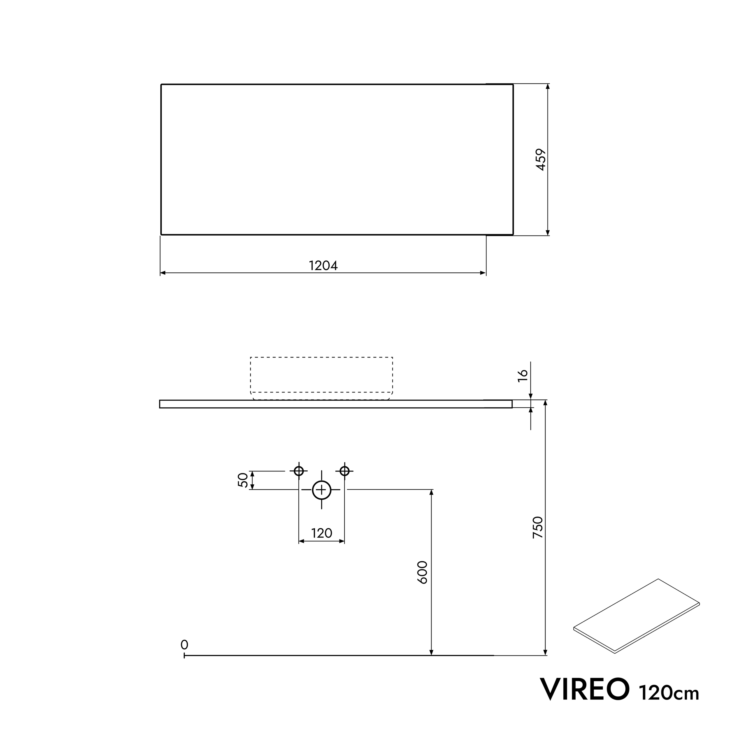 Mobile VIREO 120 cm per lavabo da appoggio - colore selezionabile